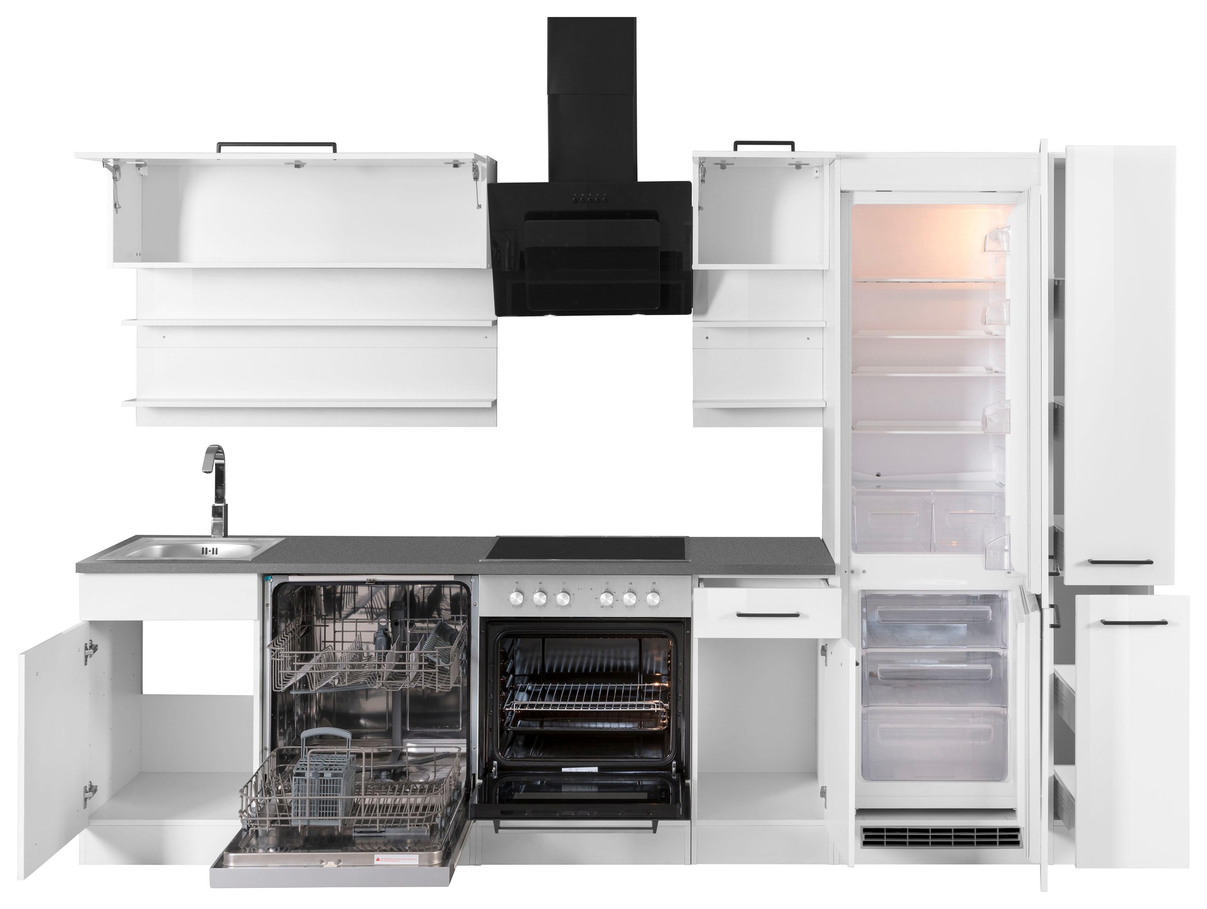 KOCHSTATION Küchenzeile »KS-Tulsa«, ohne E-Geräte, Breite 300 cm, schwarze Metallgriffe, MDF Fronten