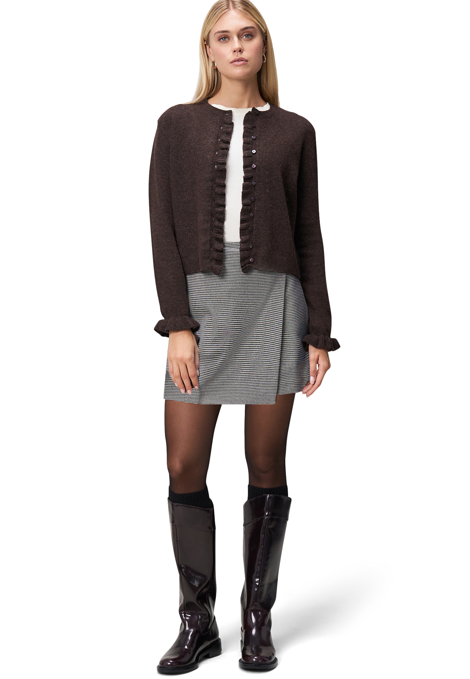 Zero Strickjacke »zero Damen Strickjacke mit Rüschen«, Knopfleiste