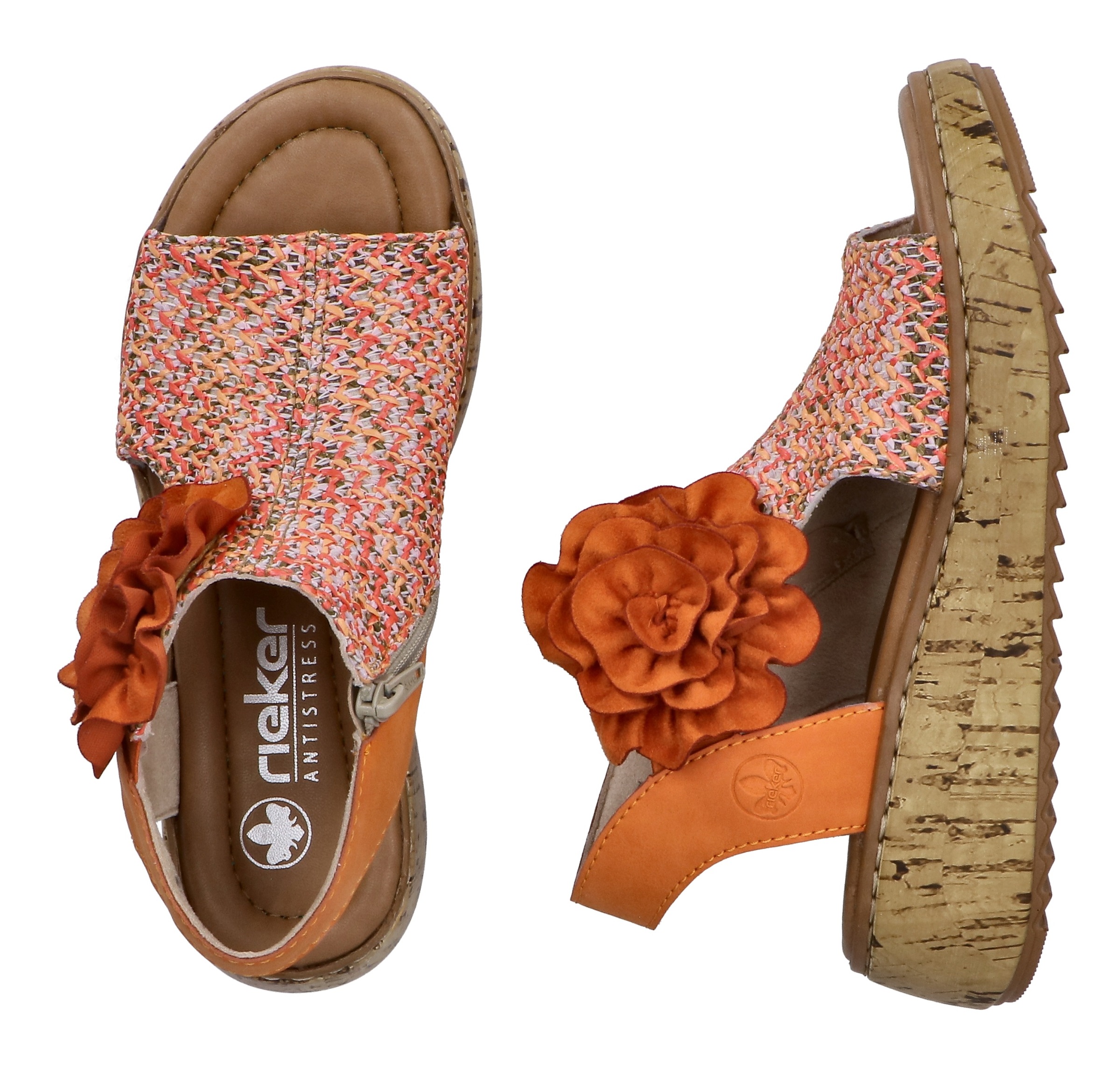 Rieker Plateausandale  Schaftsandale, Sommerschuh mit großer Blüte und Innenreißverschluss