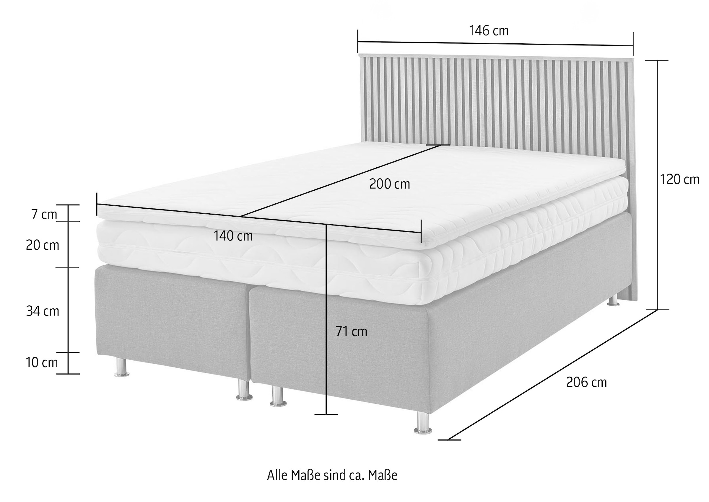 Westfalia Schlafkomfort Boxspringbett »Quercus«, wahlweise mit LED-Beluchtung, 3 Matratzenarten zur Auswahl