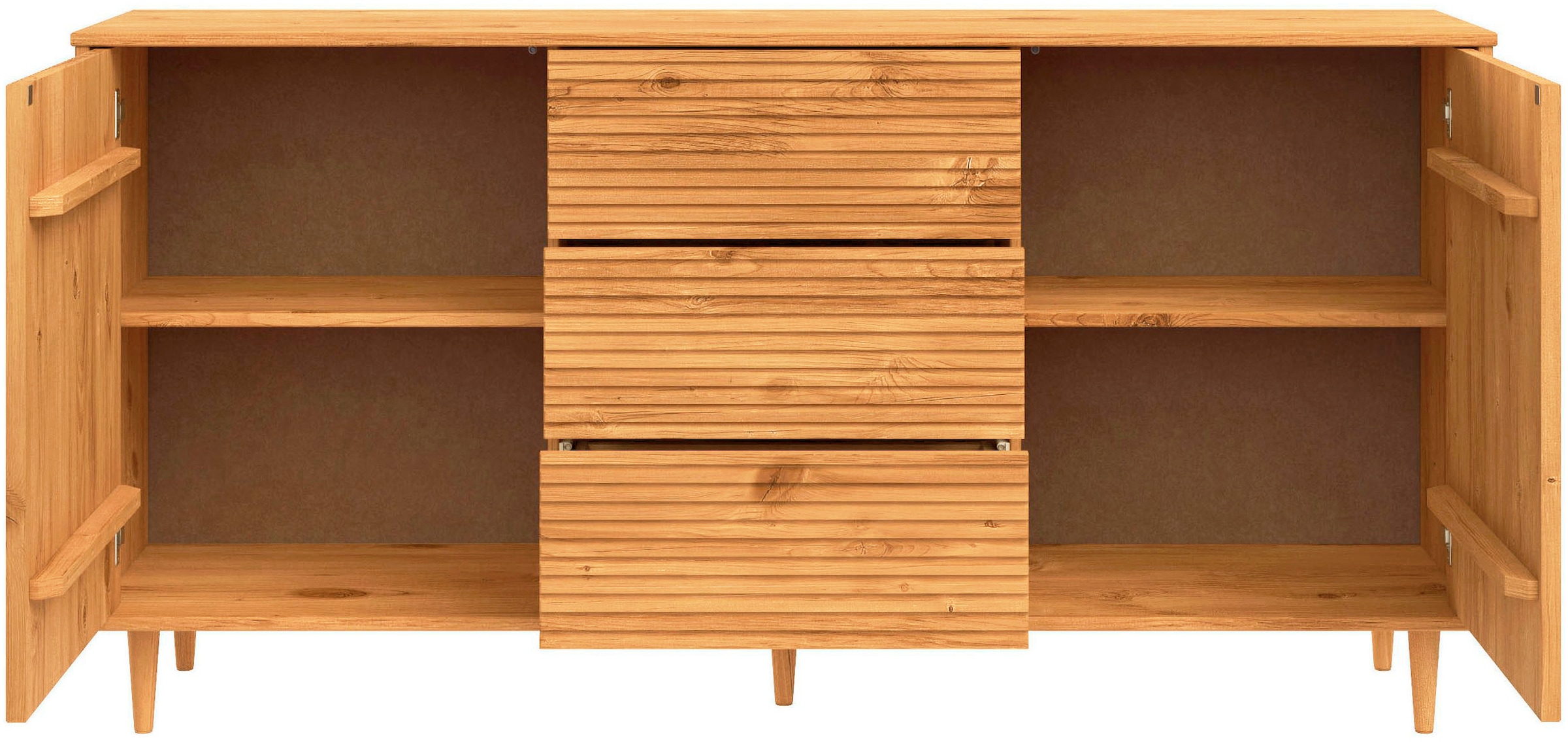 OTTO home Sideboard »Malmedy  Front mit gefrästen Rillen« Kommode aus massivem Kiefernholz, Push-to-open, Breite 160 cm