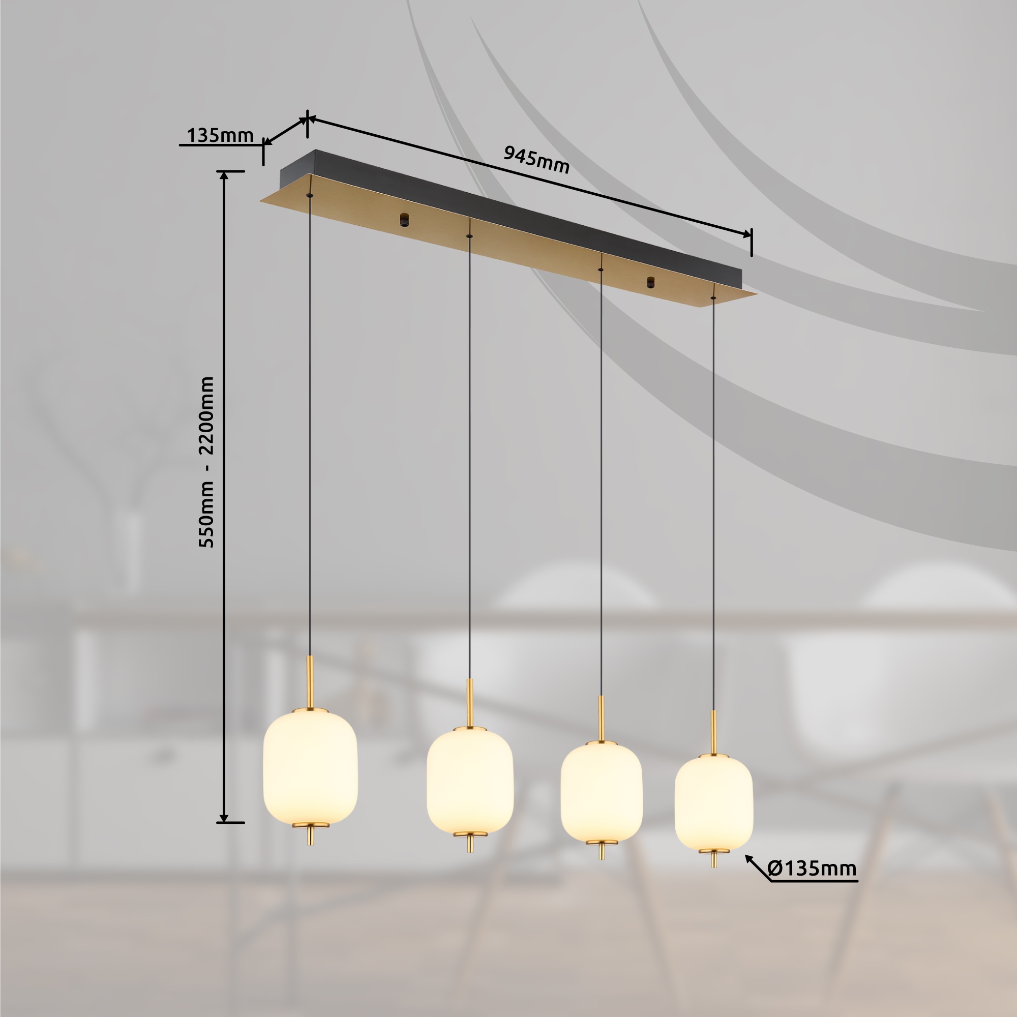 GLOBO LIGHTING LED Pendelleuchte »EWALD«, Leuchtmittel LED-Modul | LED fest integriert, Hängelampe/Hängeleuchte/Glas opal/höhenverstellbar/messingfarben