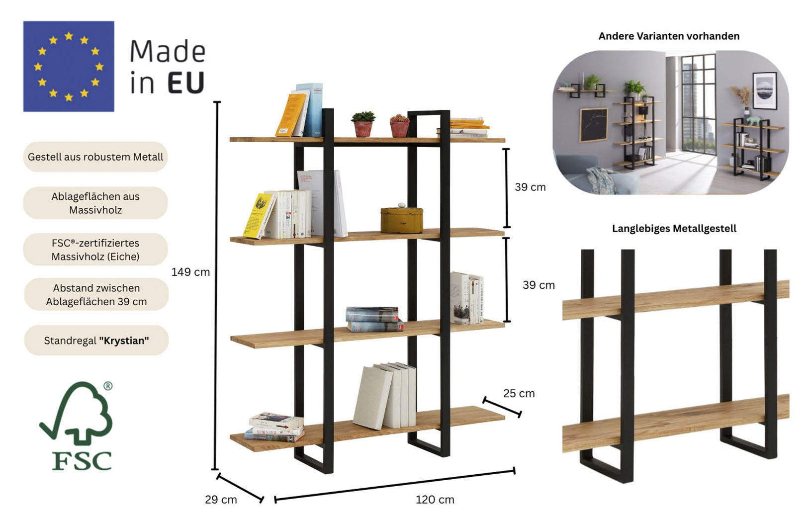 Home affaire Bücherregal »Krystian Regal«