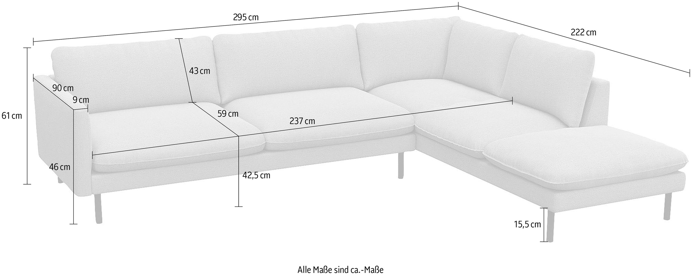 FLEXLUX Ecksofa »Bolzano, elegant und bequem, L-Form«, Sitzaufbau mit Kaltschaum & Stahl-Wellen, lose Sitz -& Rückenkissen