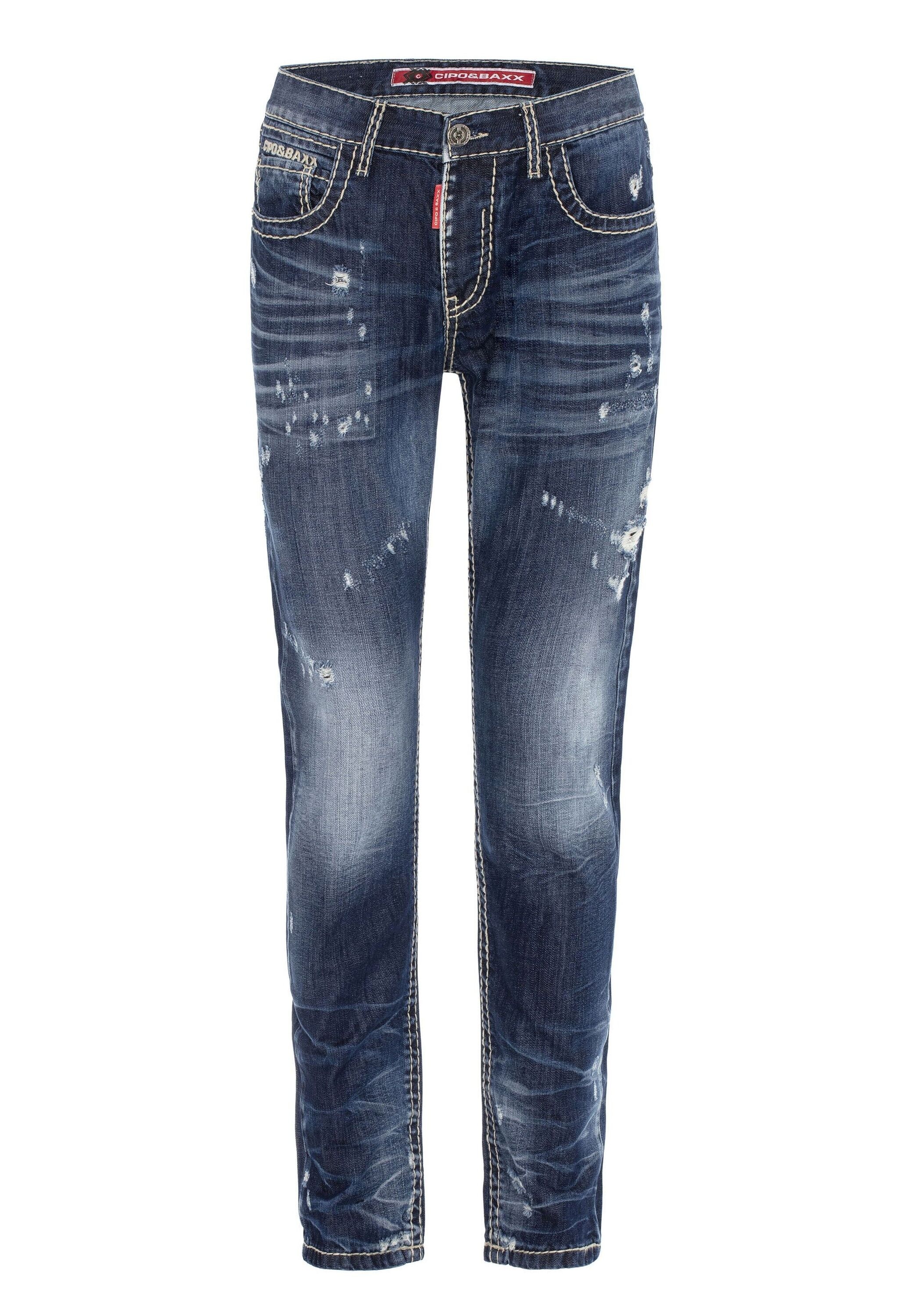 Cipo & Baxx Regular-fit-Jeans »DENIM«, bequeme Jeans mit stylischen Used-Elementen, CD606