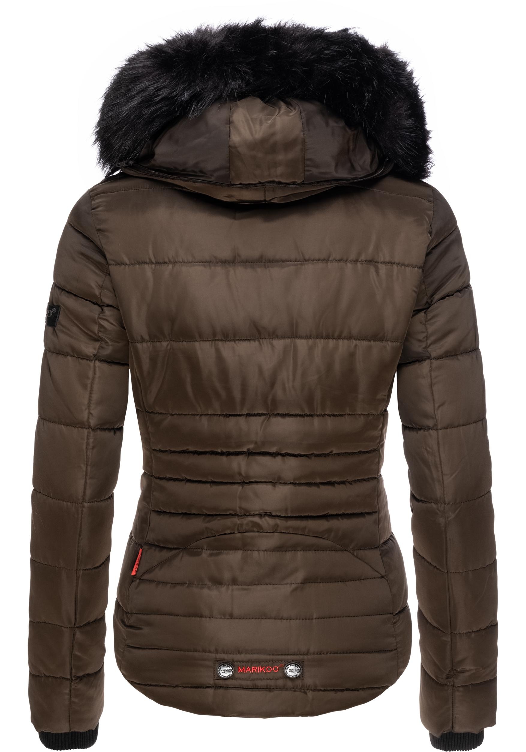 Marikoo Steppjacke »Lotusblüte«, mit Kapuze, hochwertige Winter Jacke mit edler Kunstpelz Kapuze