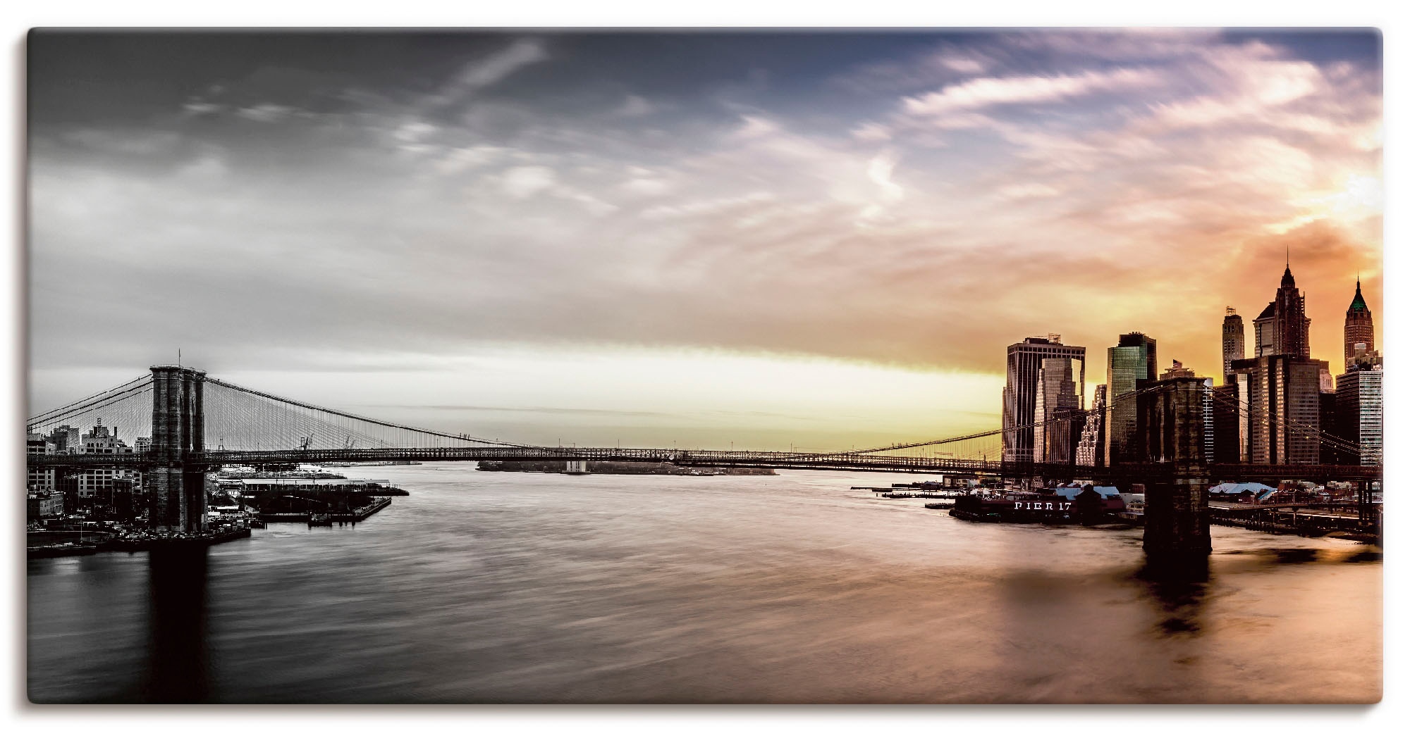 Artland Wandbild "Brooklyn Bridge Panorama" Amerika 1 Stk. tlg. als Leinwan günstig online kaufen