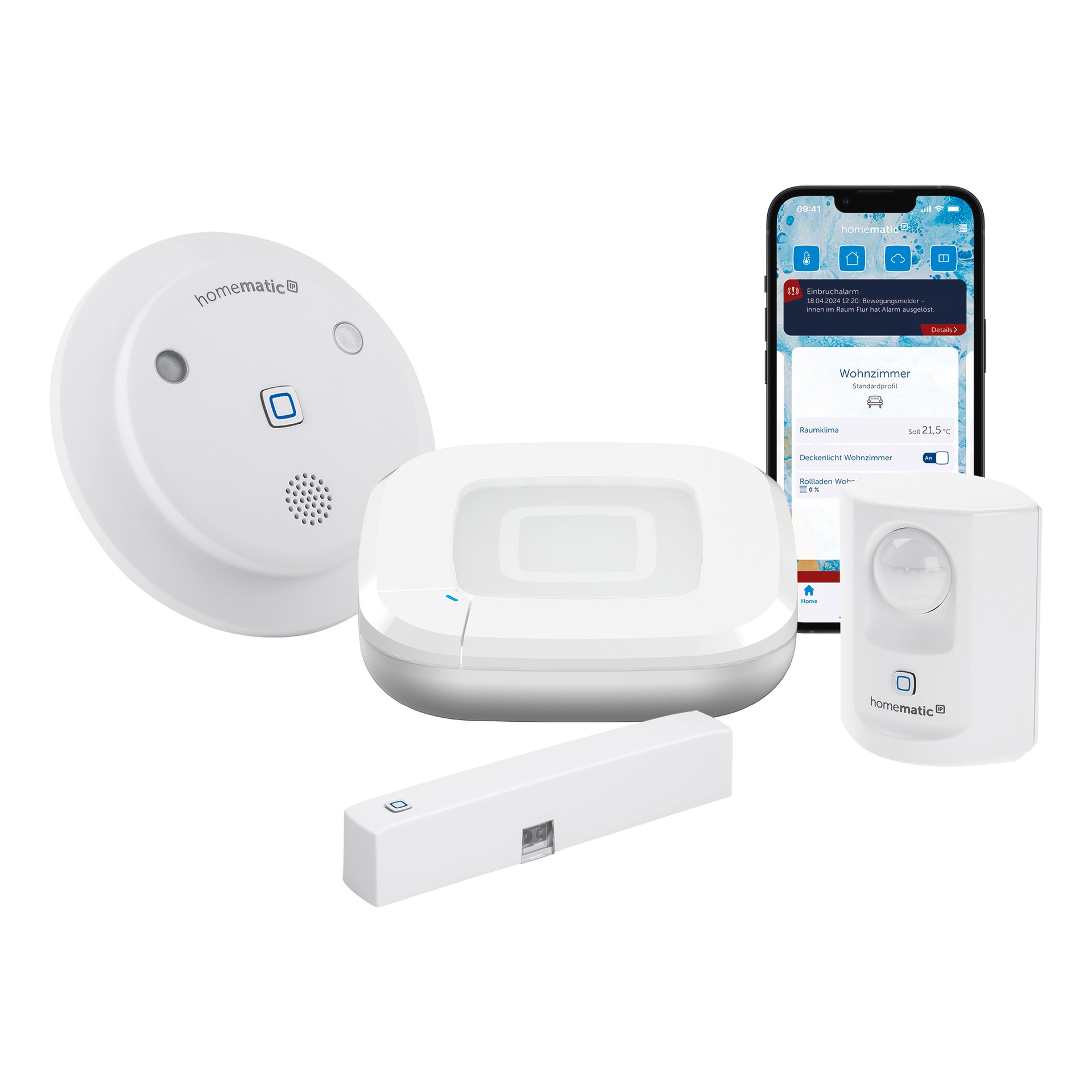 "HOMEMATIC IP Smart-Home Starter-Set ""Starter Set Alarm"", weiß, B:31cm H:12cm T:37cm, Smart-Home-Stationen"