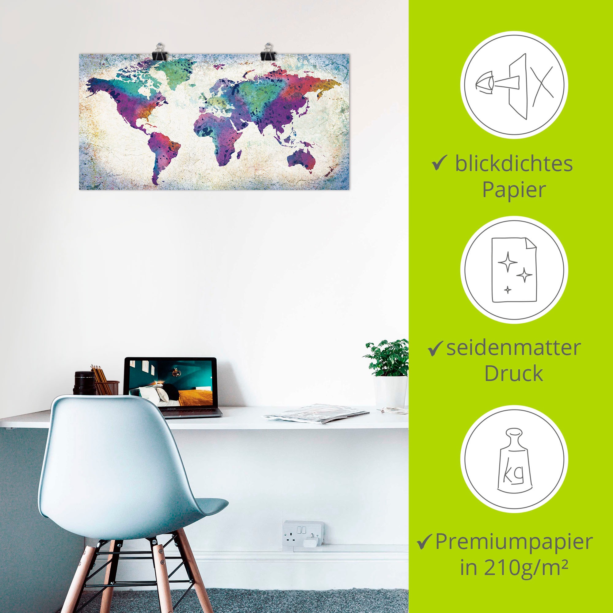Artland Wandbild »bunte Weltkarte«, Land- & Weltkarten, (1 St.), als Alubild, Outdoorbild, Leinwandbild, Poster, Wandaufkleber
