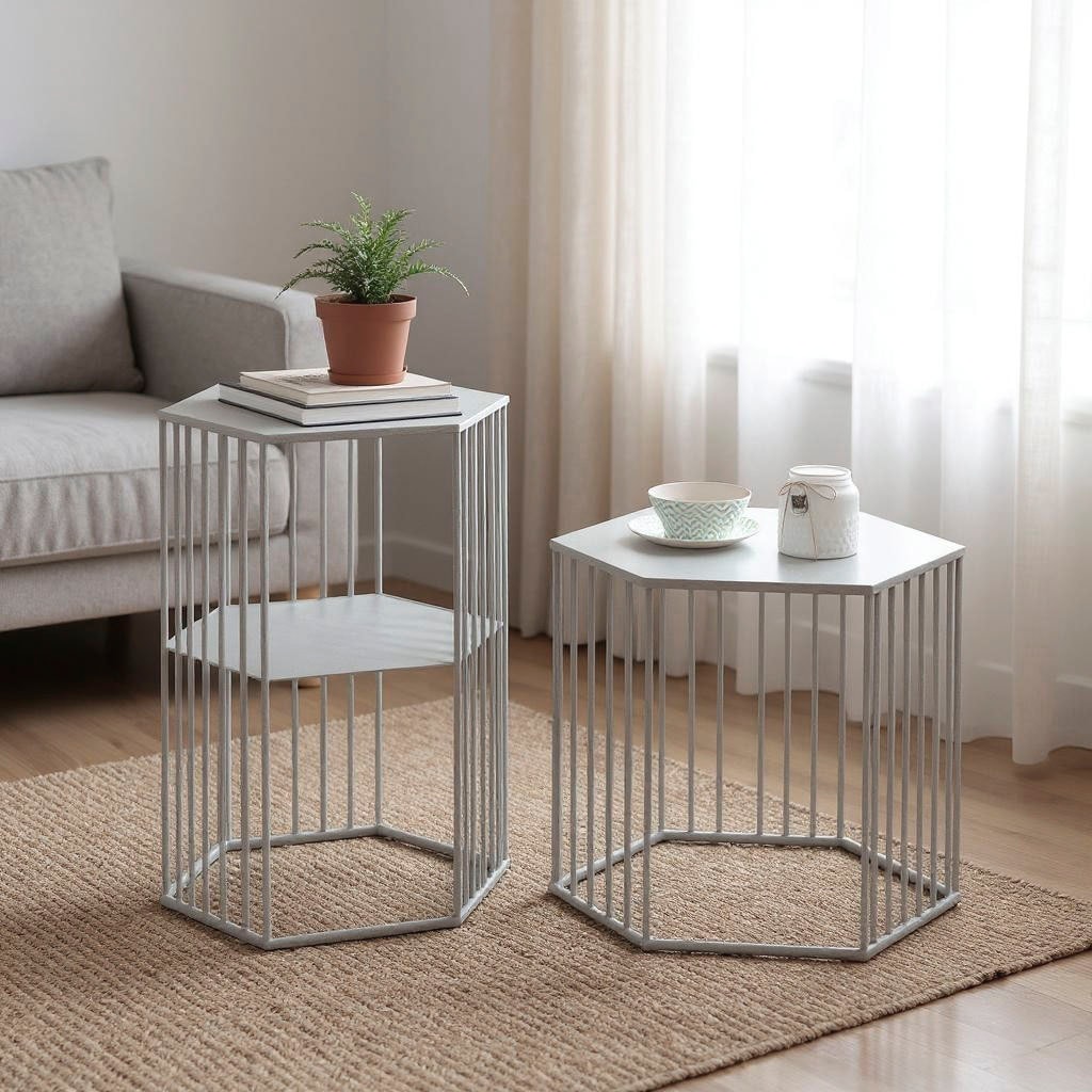 HAKU Beistelltisch »Sofatisch, Wohnzimmertisch« Set, 2er Set, 2 Stk. tlg. sechseckig - aus Metall Grau B/T/H 38/33/55 und 42/37/45 cm
