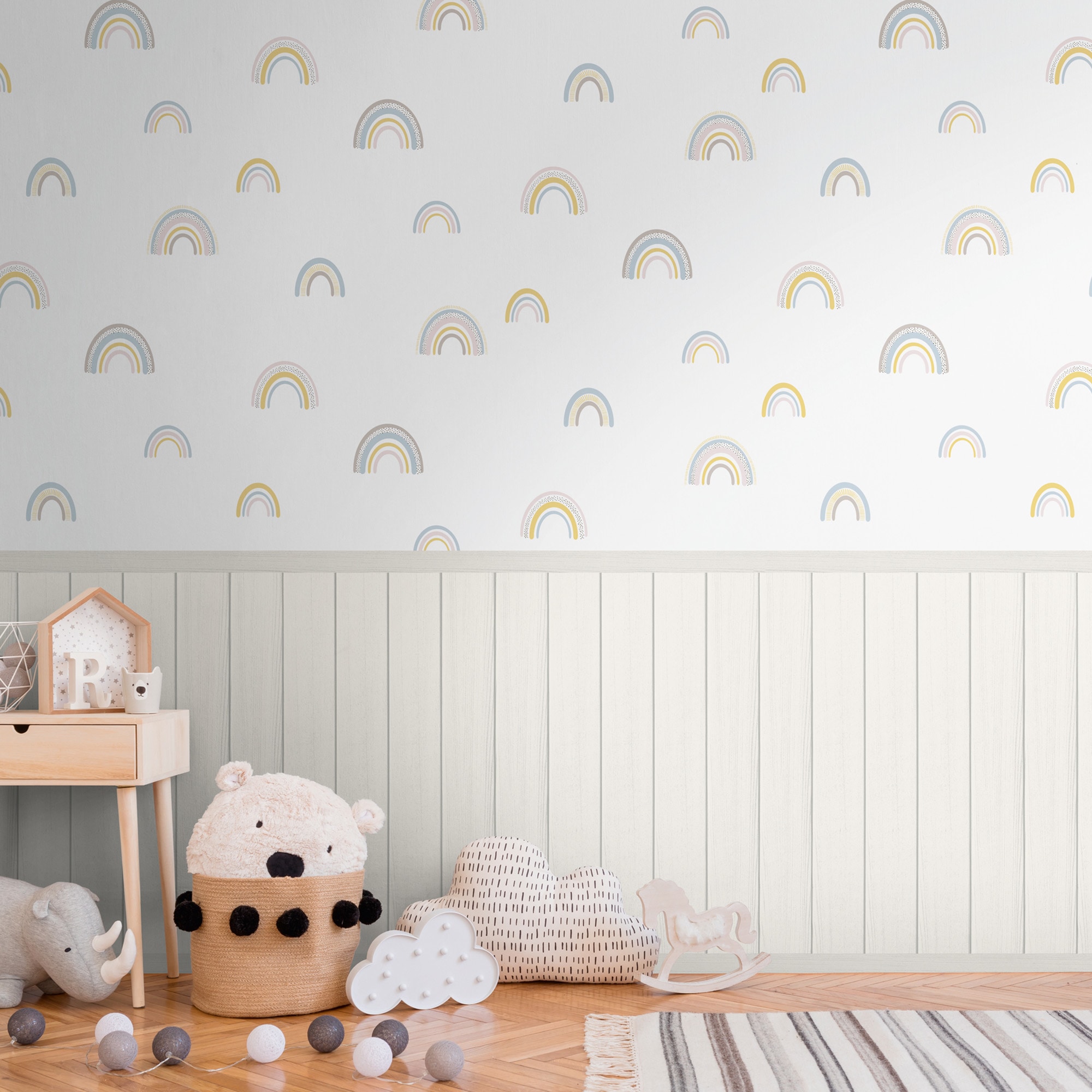 living walls Fototapete »Wallpanel Tapete Wandpaneele Motivtapete Regenbogen Landhaus«, matt, Vliestapete Kinderzimmer für Schlafzimmer Wohnzimmer Wandpaneele Flur