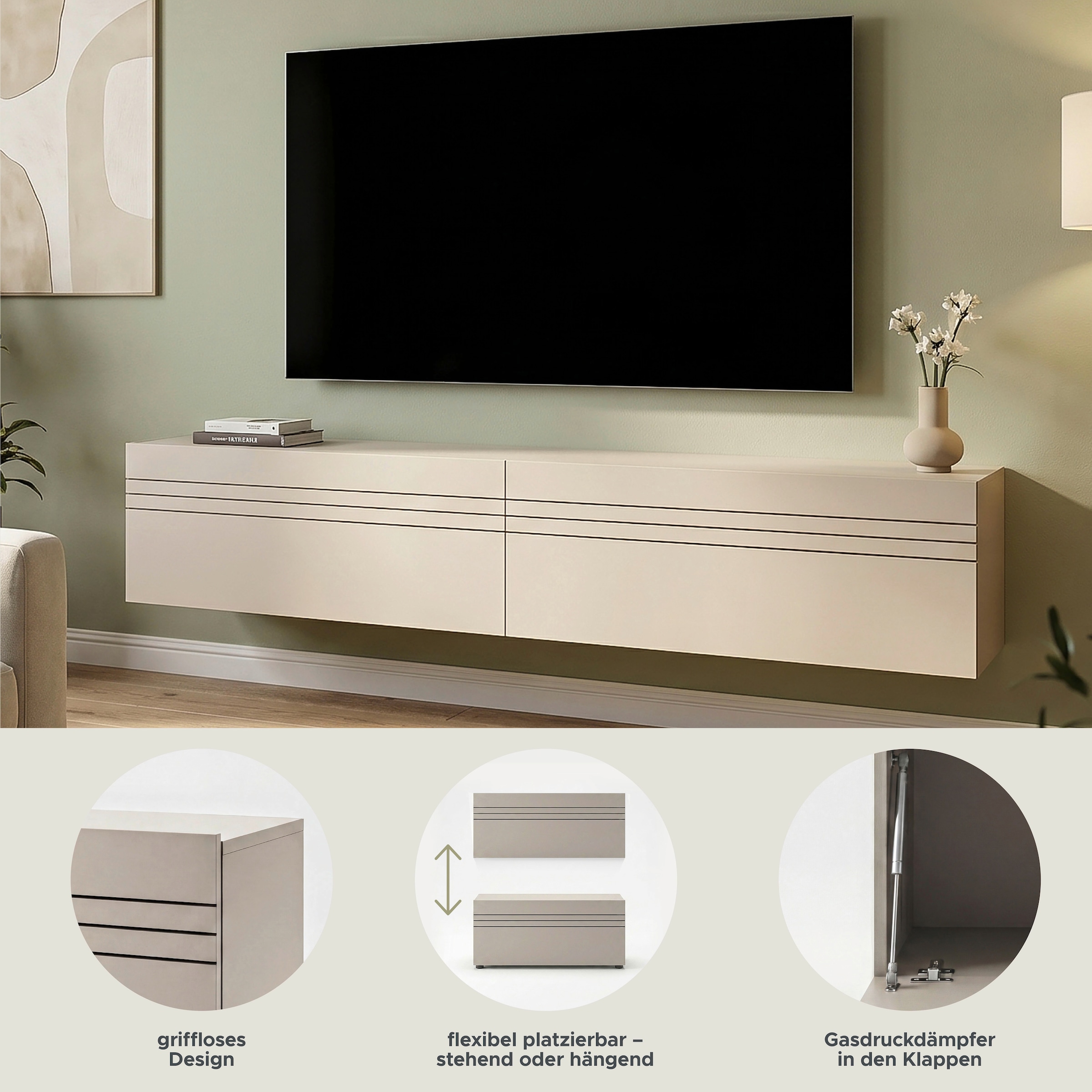 OTTO home Lowboard »SPIAGGIA, 2-teiliges Set, Breite 180cm, stehend & hängend montierbar« TV-Möbel, TV-Schrank, TV-Lowboard, Mediaboard