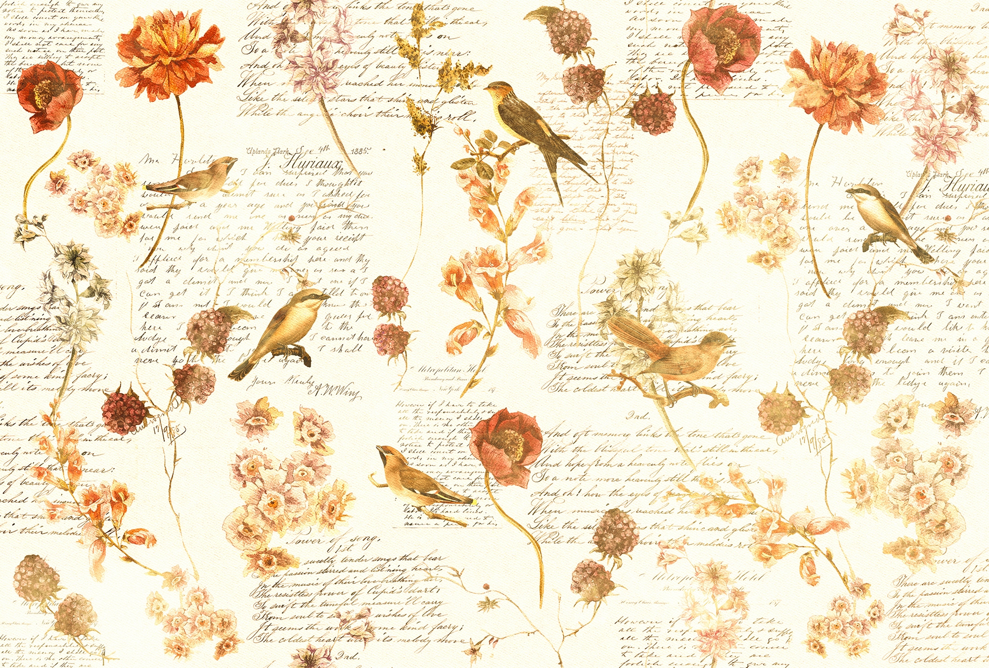 Architects Paper Fototapete "Atelier 47 Bird Poetry 1" floral glatt Vlies, Wand, Schräge, Decke