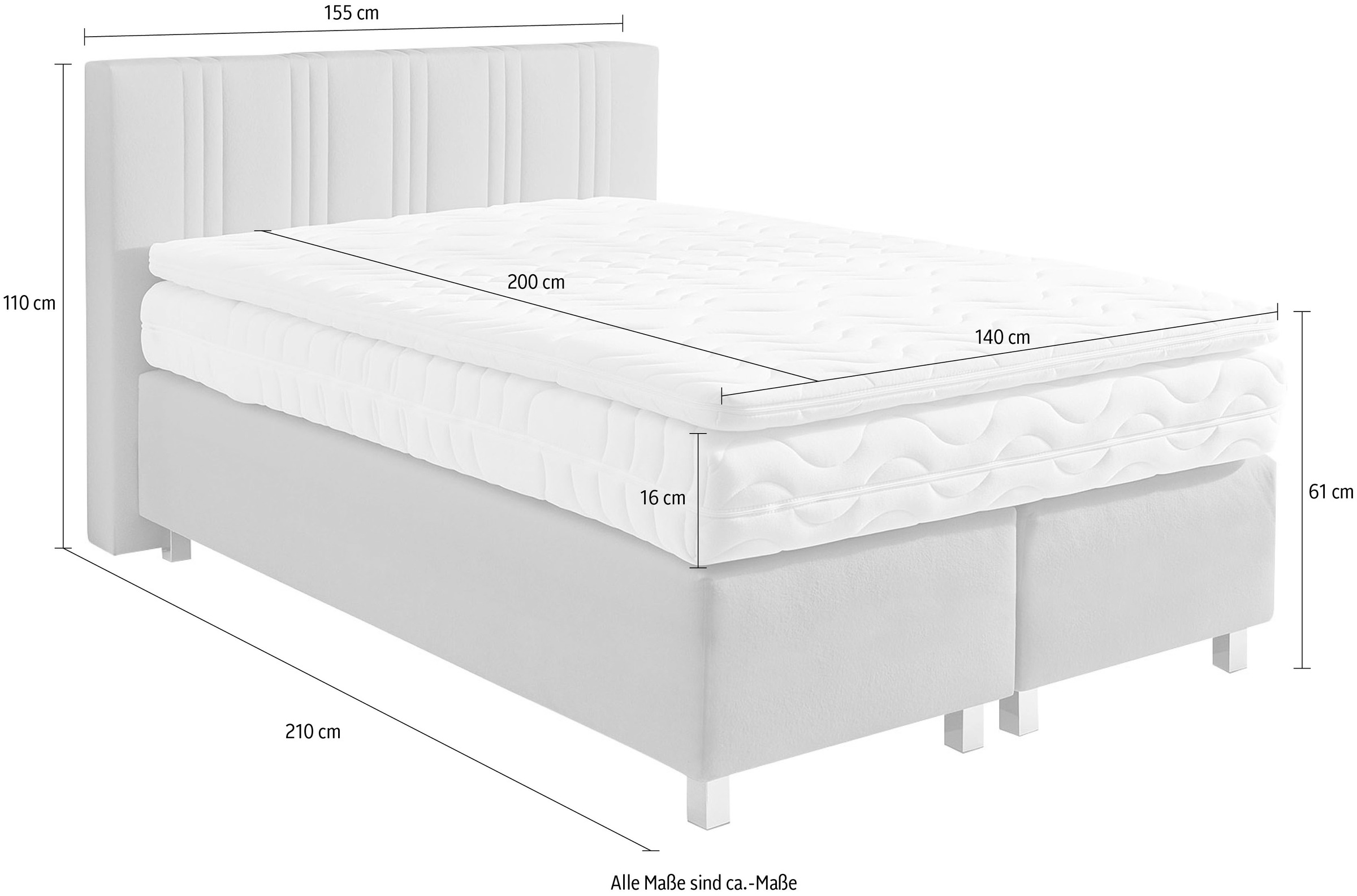 Boxspringbett, grau, B:155cm L:210cm, Bezug: 100% Polyester;Polsterung: 100% Polyester, WESTFALIA SCHLAFKOMFORT, Komplettbetten, Boxspringbett, wahlweise mit Bettkasten und Topper 6