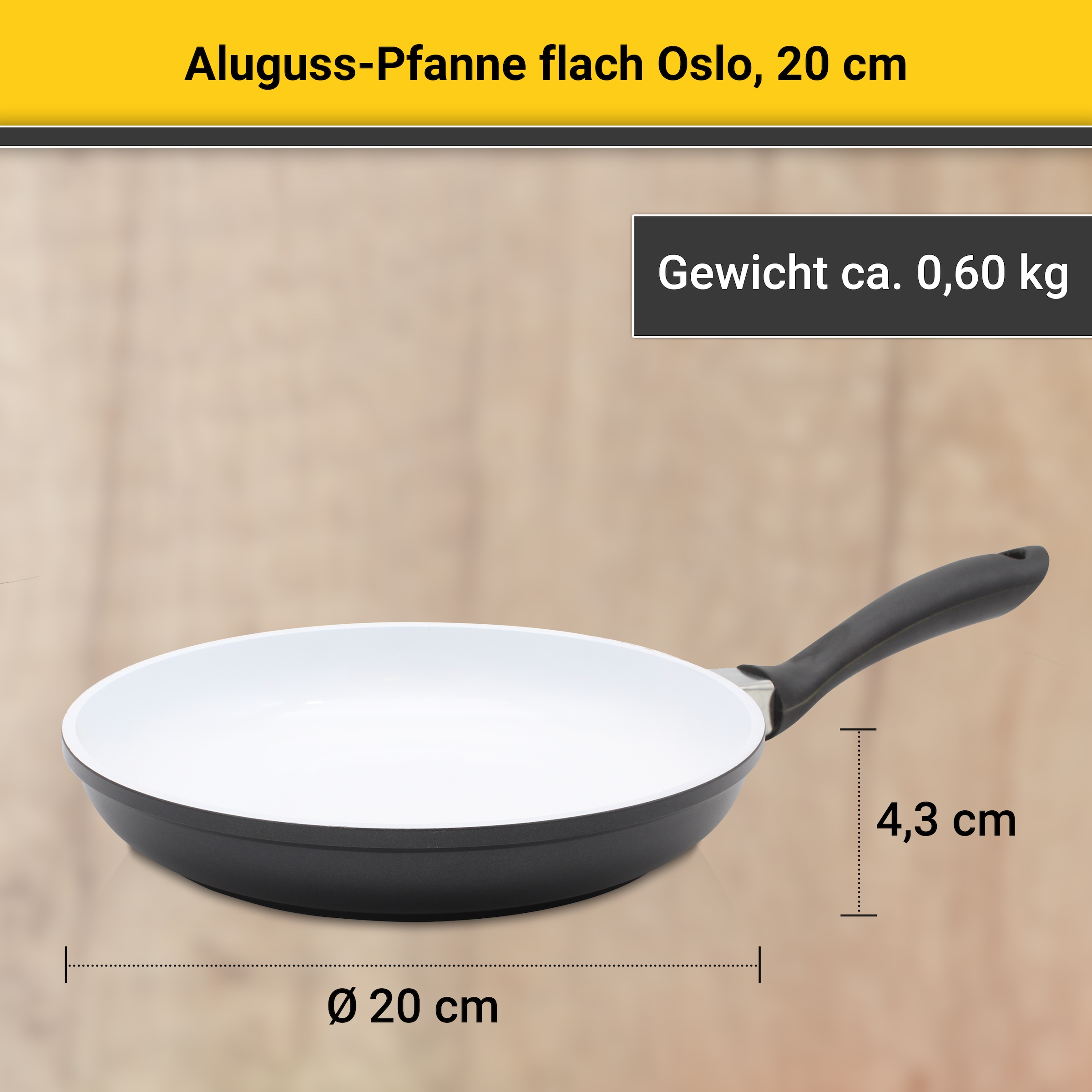 Krüger Bratpfanne »Oslo«, Aluminiumguss, (1 tlg.), flach, Keramikbeschichtung, Induktion, Ø 20 cm