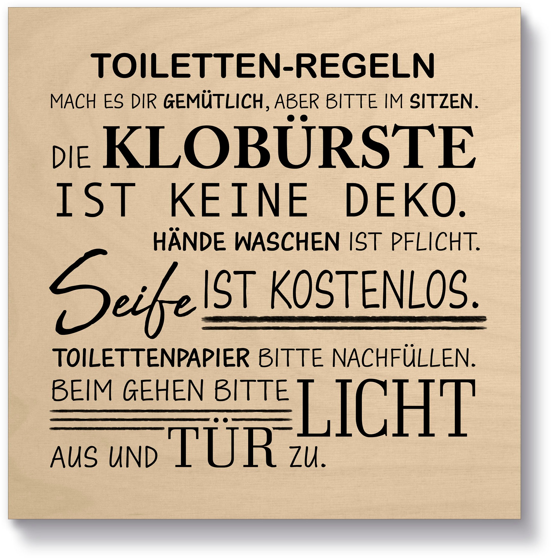 Artland Holzbild "Toilettenregeln", Sprüche & Texte, (1 St.)