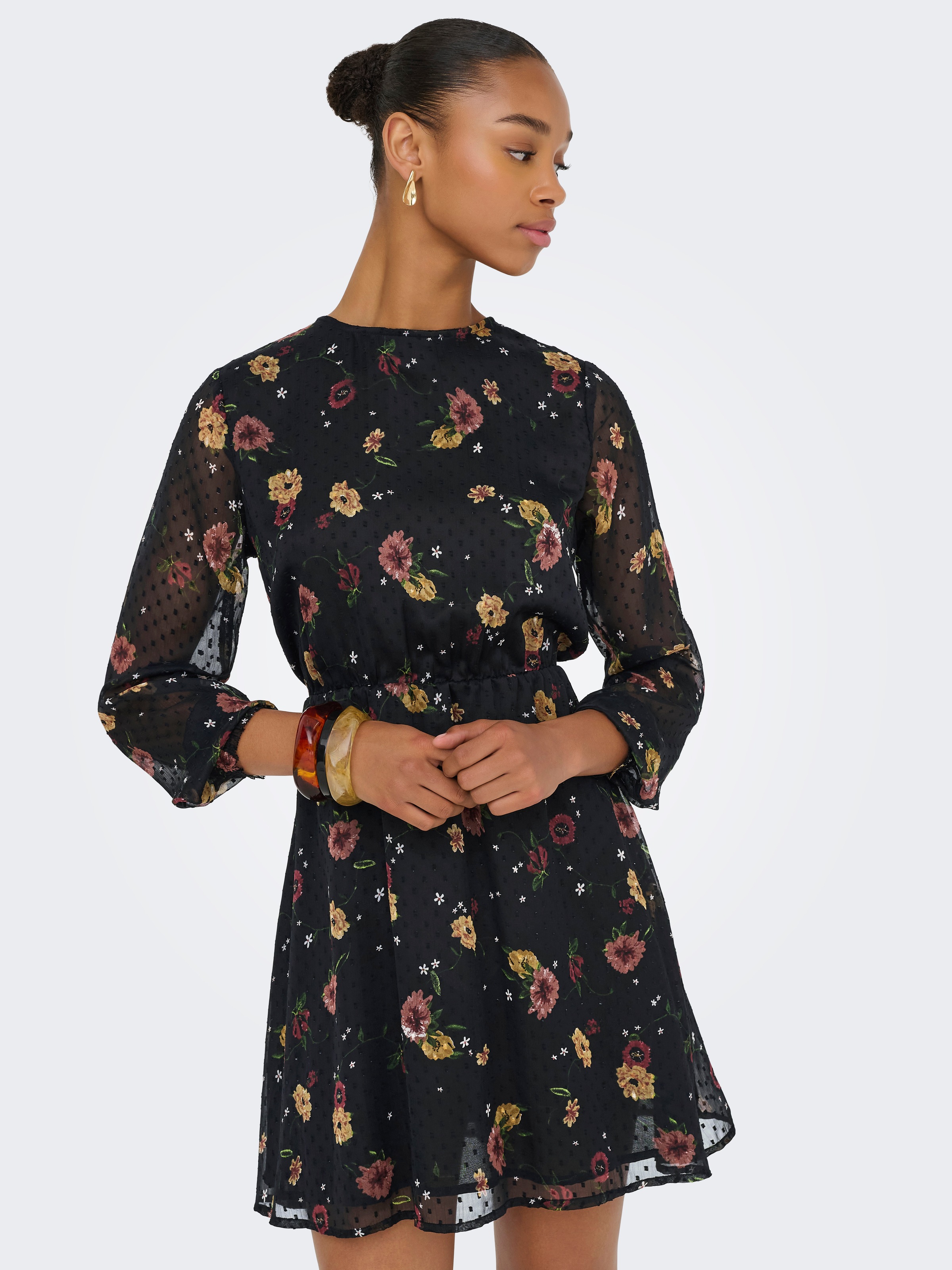 ONLY Druckkleid "ONLELIZA LIFE LS O-NECK DRESS WVN", Sommerkleid günstig online kaufen