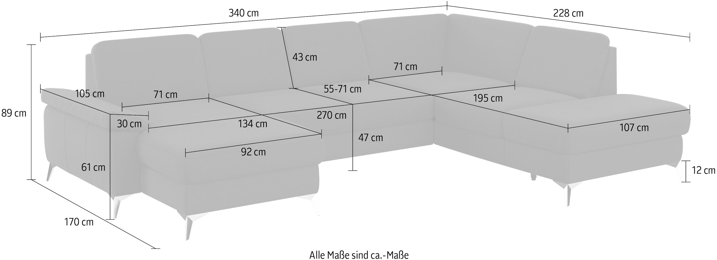 sit&more Wohnlandschaft »Padua U-Form« inklusive Sitztiefenverstellung, Armteilfunktion und Federkern