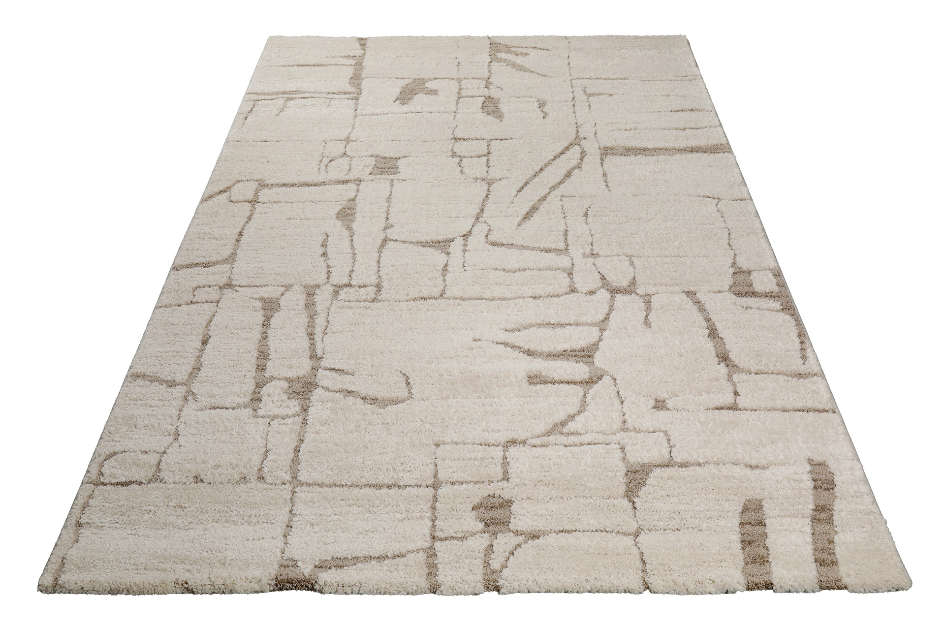 Teppich WECON HOME "Nils", beige (creme,beige), B:140cm H:18mm L:200cm, Kunstfaser, Teppiche, Teppich, Gewebt, Hoch-Tief, pflegeleicht, abstraktes Muster, Scandi, Wohnzimmer