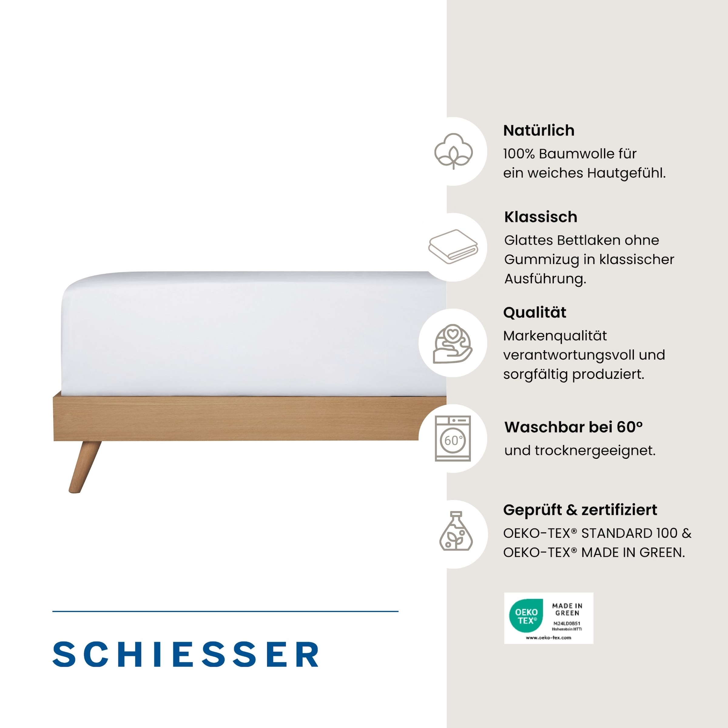 Schiesser Bettlaken »Smoothy aus glatter Baumwolle in klassischer, hotelinspirierter Optik« Oeko-Tex® zertifiziert