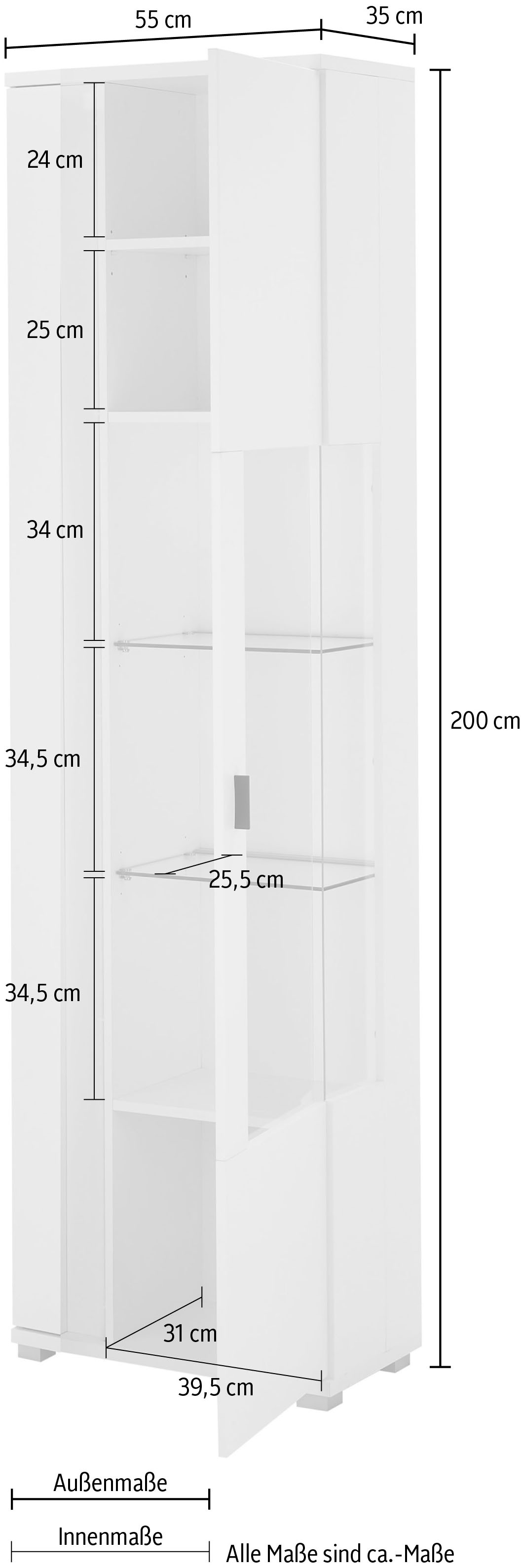 INOSIGN Vitrine »LONG ISLAND«, (1 St.), in moderner Trendfarbe,inklusive senkrechter Beleuchtung,Breite 55 cm