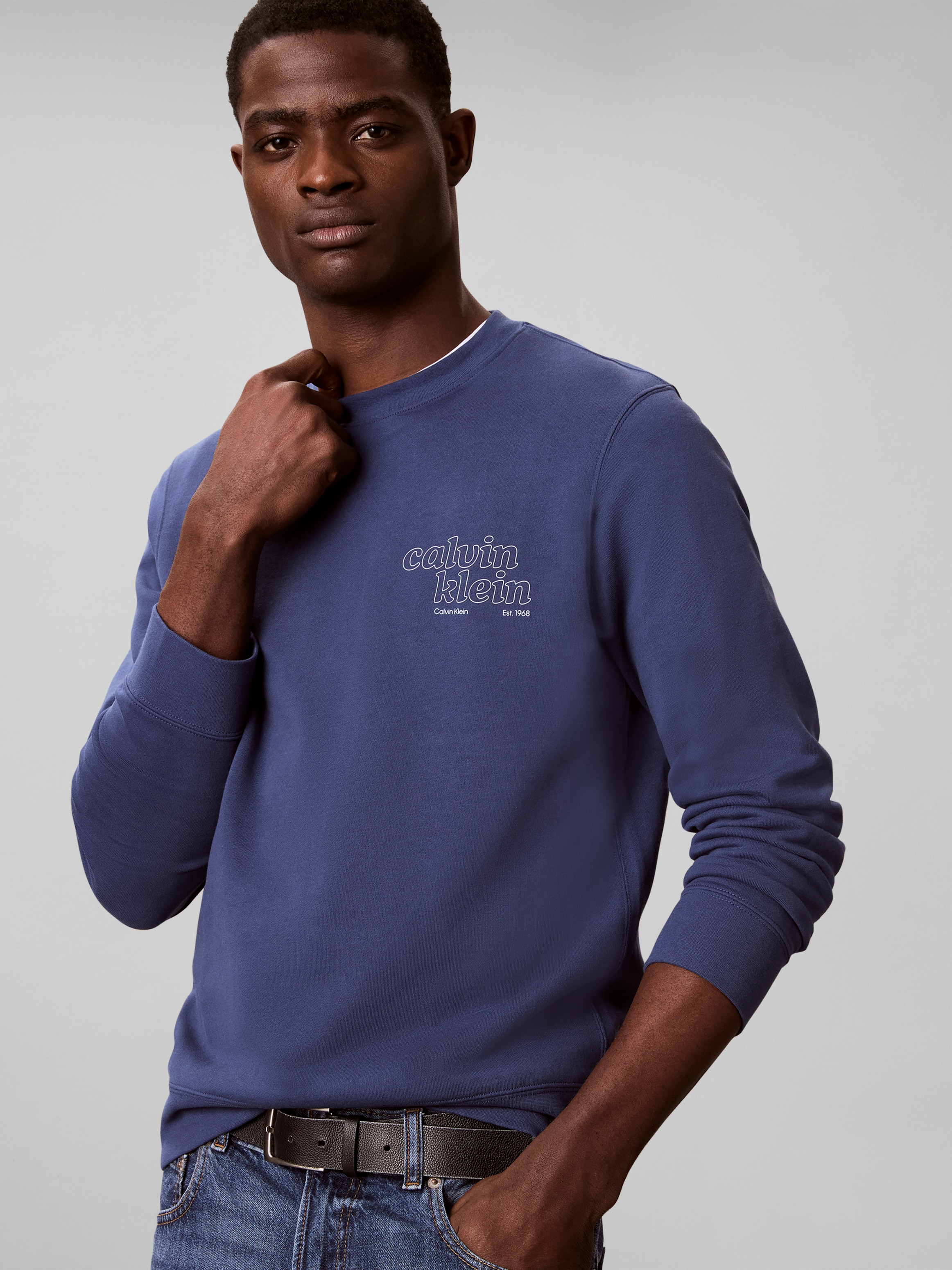 Calvin Klein Jeans Sweatshirt, Rundhalsausschnitt, Brustdruck, reine Baumwolle