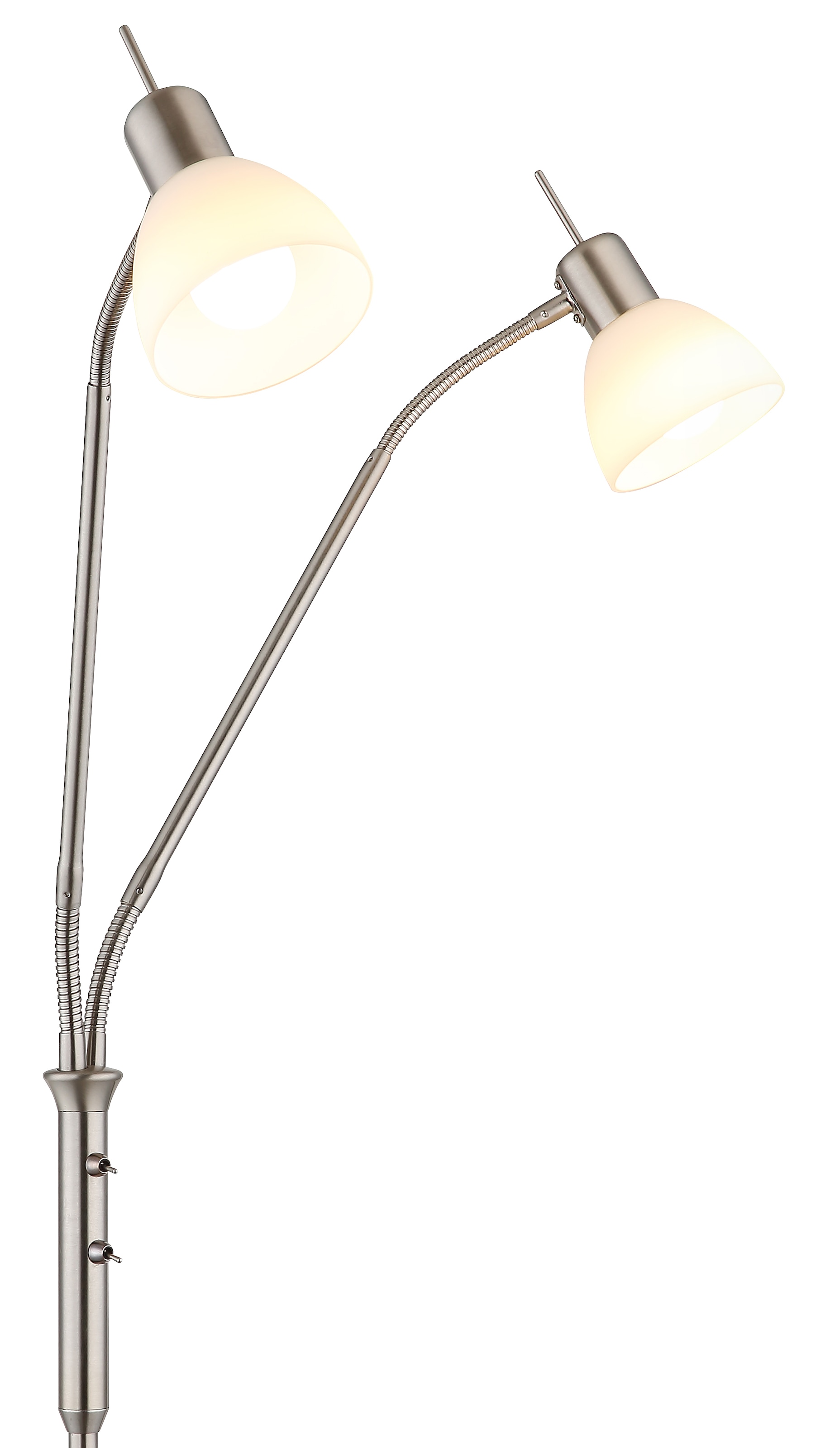 NOWA Stehlampe »MALTE« E14 1 Stk. Warmweiß Metall Nickel matt, Glas opal, 2-arm Flexo, inkl. 2x E14 LED
