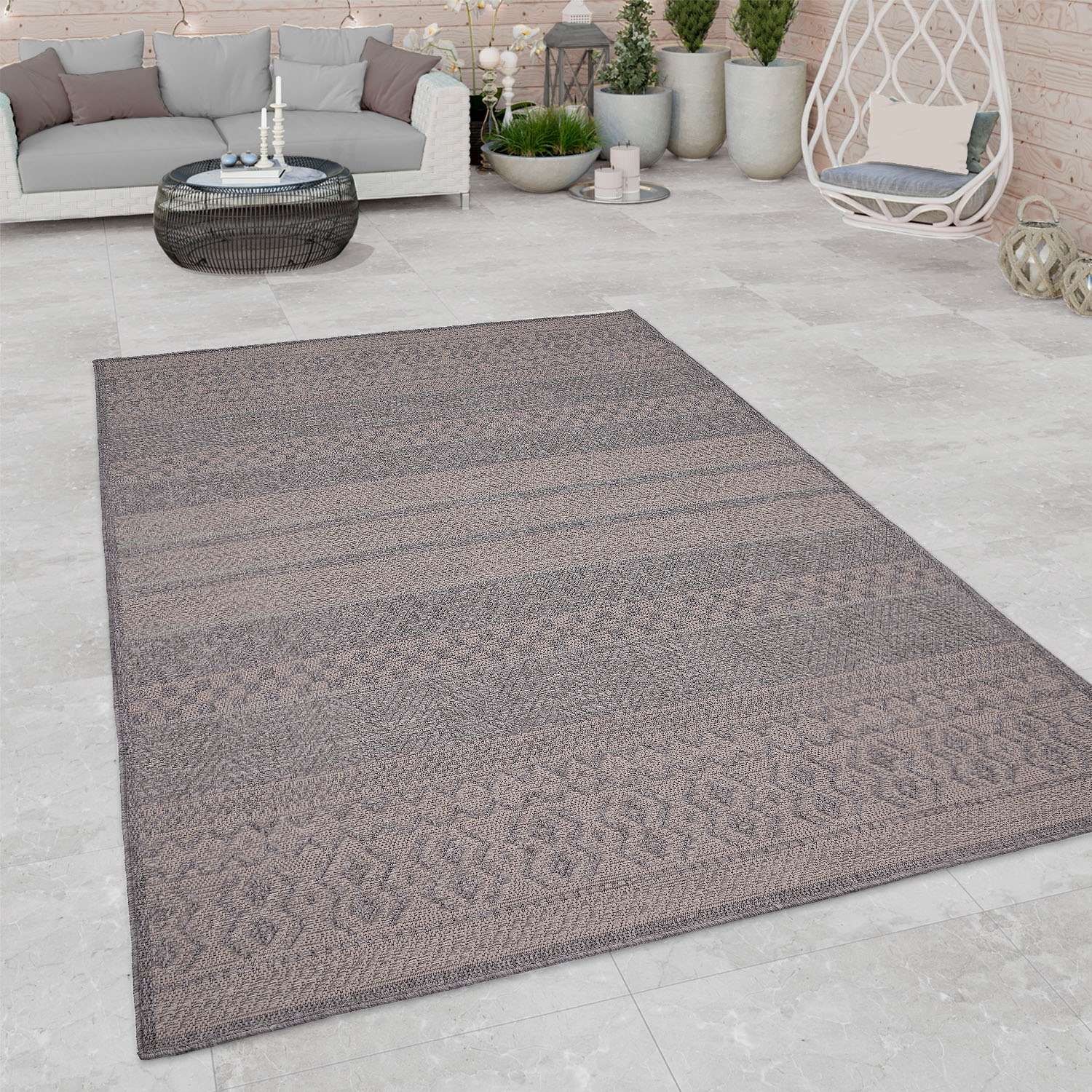 Paco Home Teppich »Vermont 183«, rechteckig, 4 mm Höhe, Flachgewebe, modernes gestreiftes Design, In- und Outdoor geeignet
