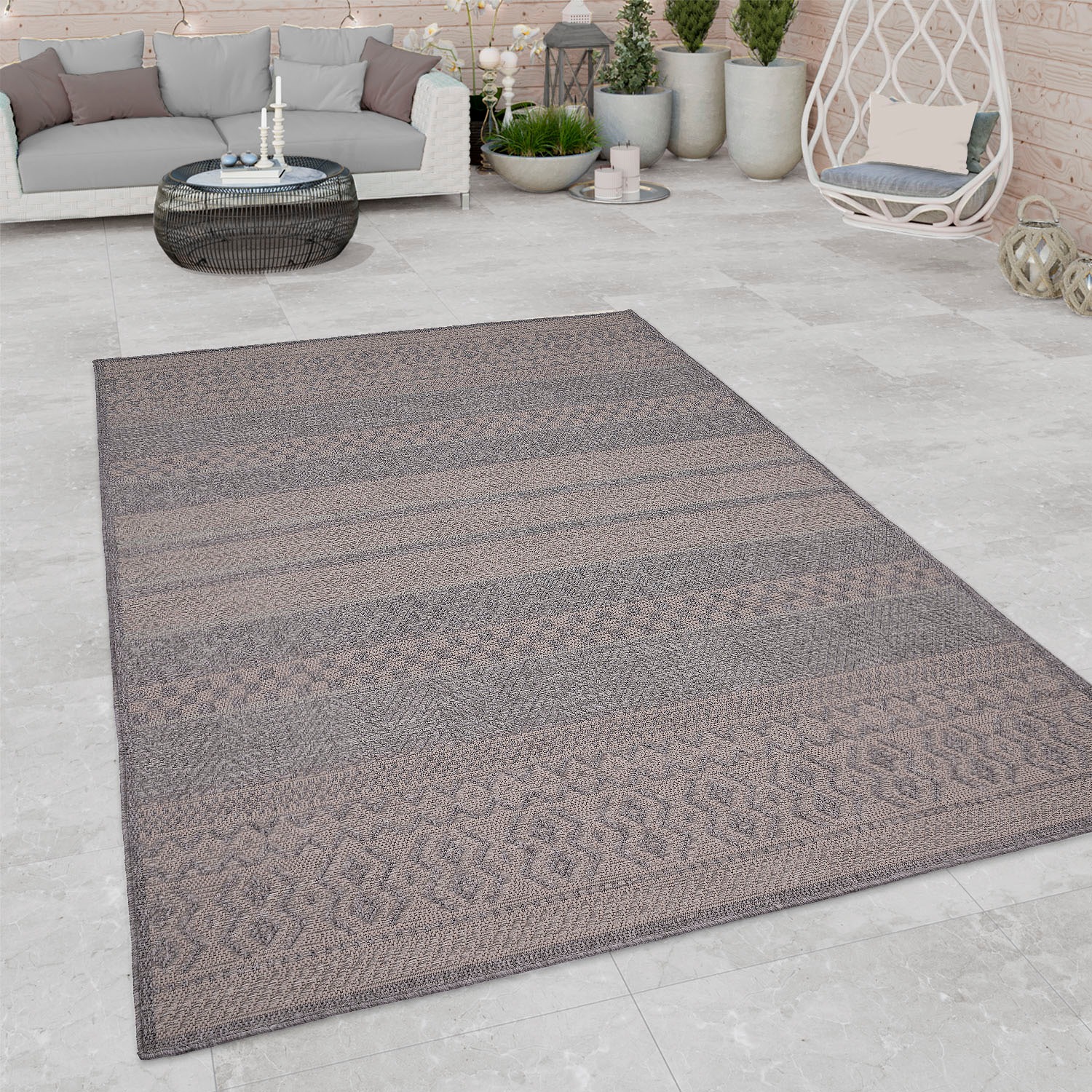 Paco Home Teppich »Vermont 183«, rechteckig, Flachgewebe, modernes gestreiftes Design, In- und Outdoor geeignet