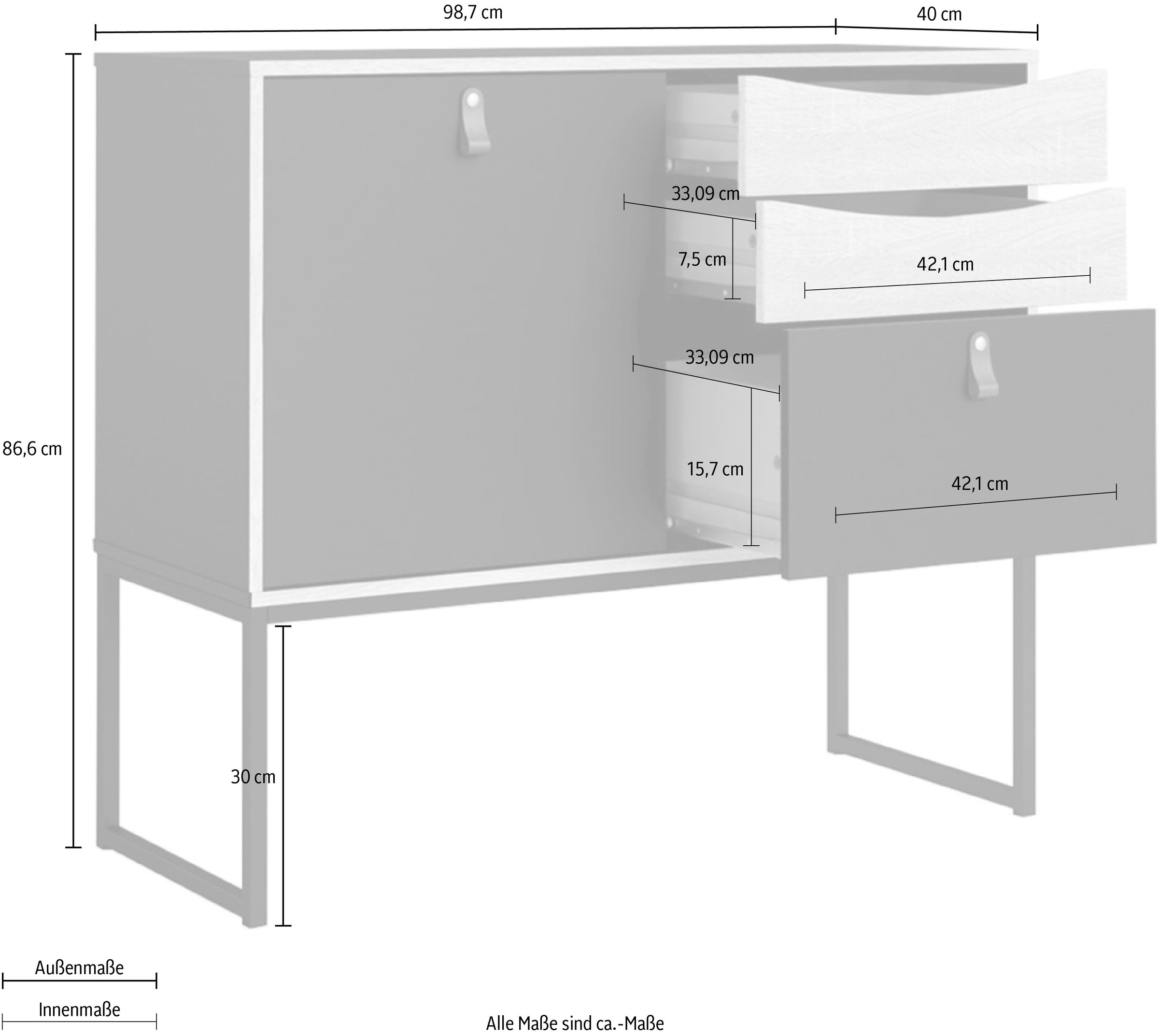 Home affaire Sideboard »Stubbe«, mit Tür und 3 Schubladen, Ledergriffe für  die Tür, Breite 98,7 cm | BAUR