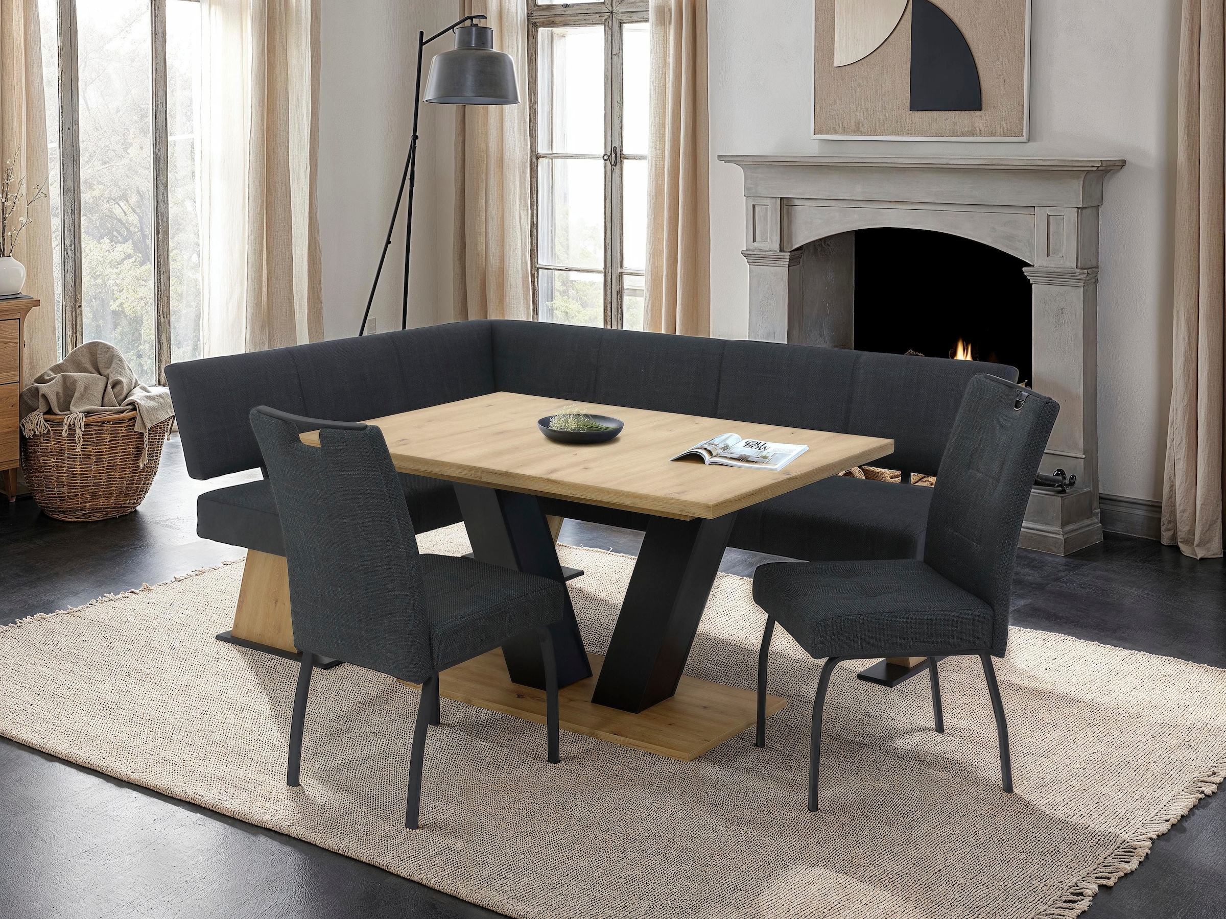 HELA 4-Fußstuhl »LINZ, Esszimmerstuhl, Komfortstuhl«, (Set), 2 St., Microfaser-Webstoff, XL-Sitz,elegante Griffleiste,Komfortsitz mit Federkern,140kg belastbar