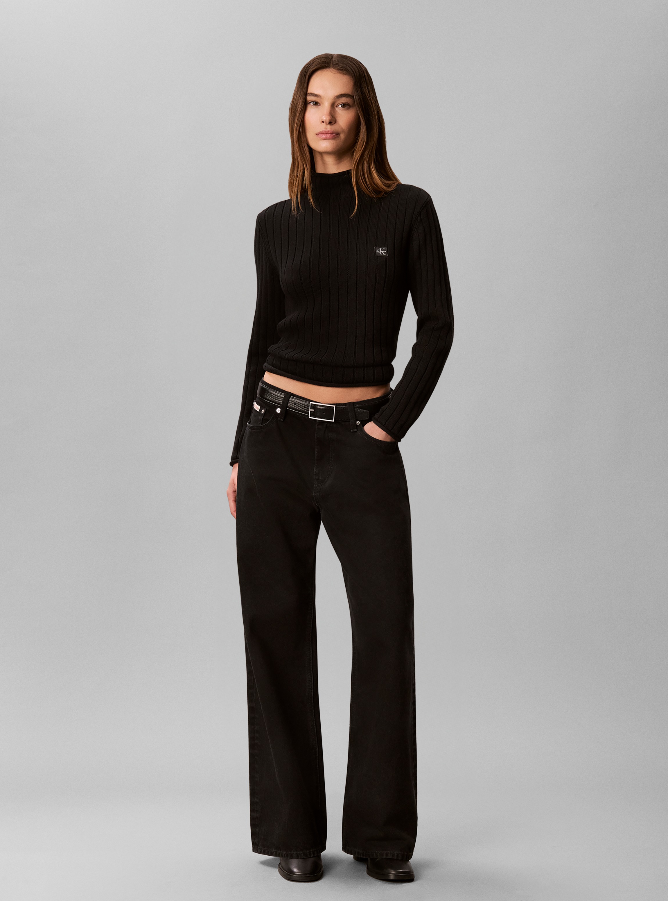 Calvin Klein Jeans Rollkragenpullover »WOVEN LABEL T-NECK SWEATER« Regular fit mit Stehkragen