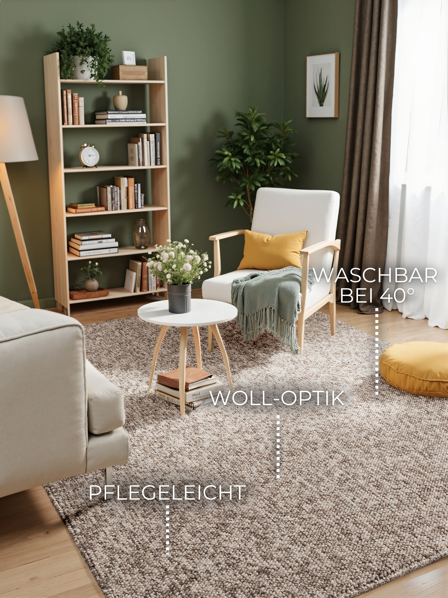 Thumbnail - ELLE DECORATION Teppich "Rocco" rechteckig 10 mm Höhe Läufer, waschbar, Wohnzimmer, Esszimmer, Woll-Optik