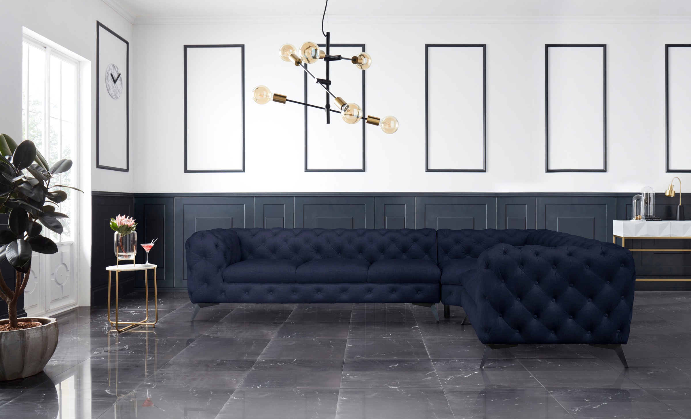 Leonique Chesterfield-Sofa "Ecksofa GLYNIS L-Form mit Wellenunterfederung, günstig online kaufen
