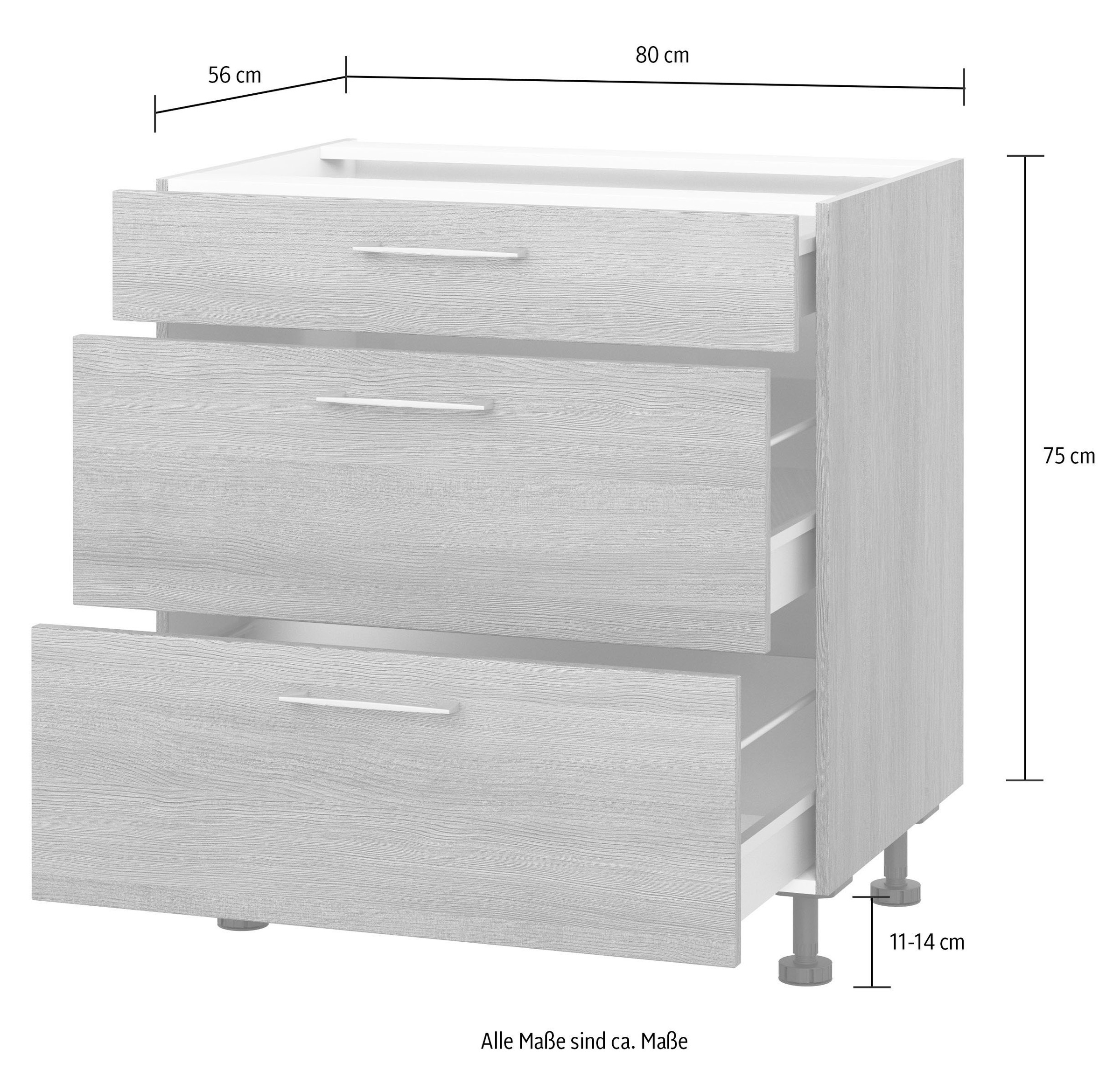 KOCHSTATION Kochfeldumbauschrank »KS-Trea U2AS80-H«, mit drei Schubkästen, Breite 80 cm, Höhe 75 cm