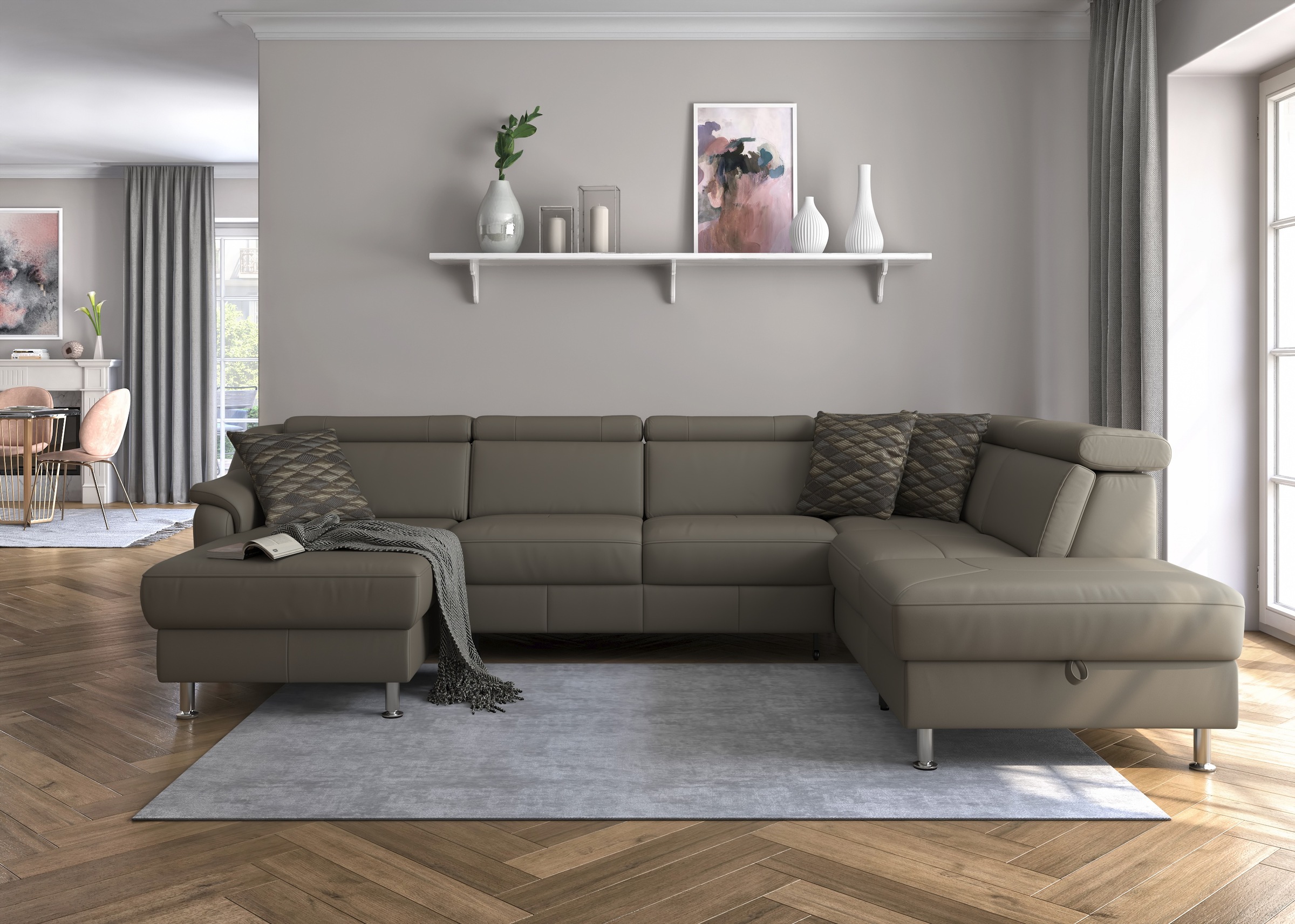 sit&more Wohnlandschaft »Freetown U-Form«, Kopfteilverstellung und Federkern, wahlweise mit Bettfunktion