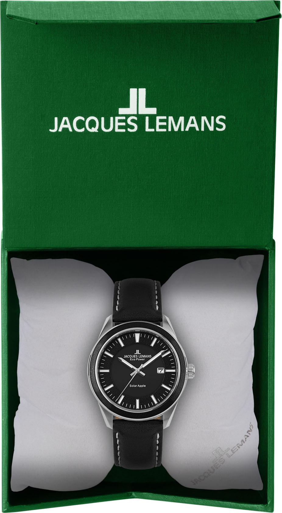 Jacques Lemans Solaruhr »Eco Power Solar Apple, 1-2116A«, Armbanduhr, Herrenuhr, Datum, Leuchtzeigergehärtetes Crystexglas