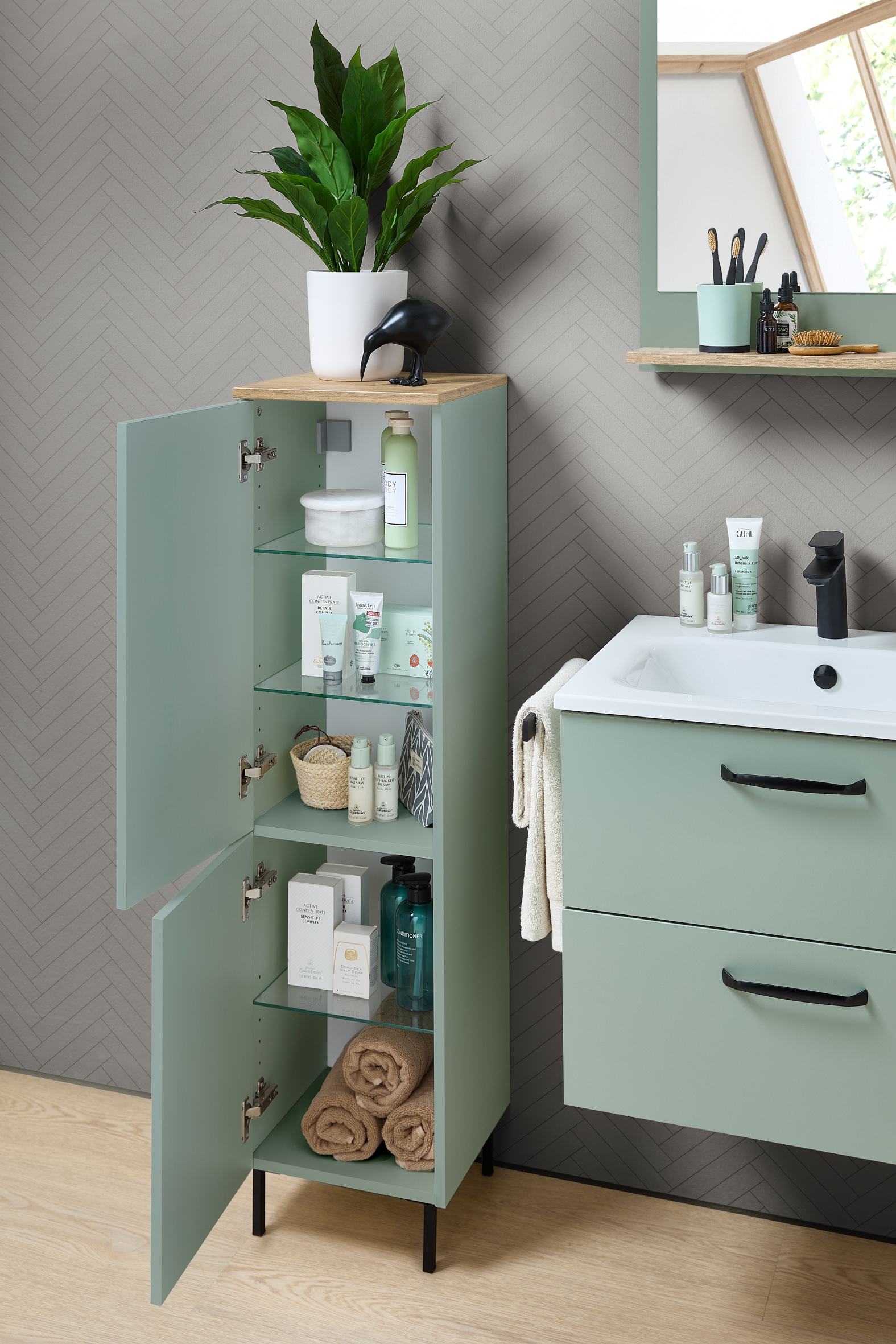 Saphir Badmöbel-Set »Quickset 500, Waschbeckenunterschrank mit Spiegel« 5 Stk. tlg.