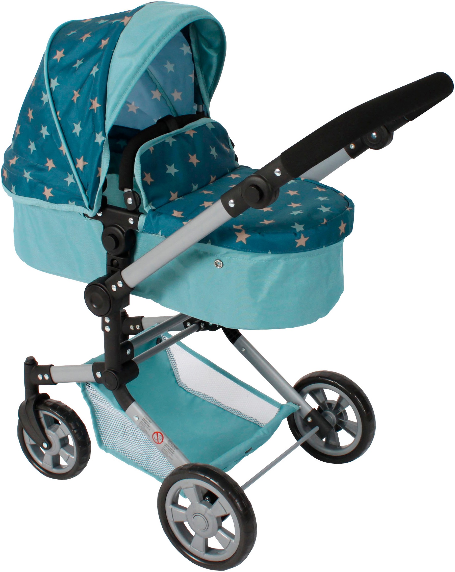 CHIC2000 Jungen Kombi-Puppenwagen "Linus"sternchen türkis, Kunststoff, Polyester, Stahl, B:42cm H:82cm T:72cm, Puppenwagen, mit schwenkbaren