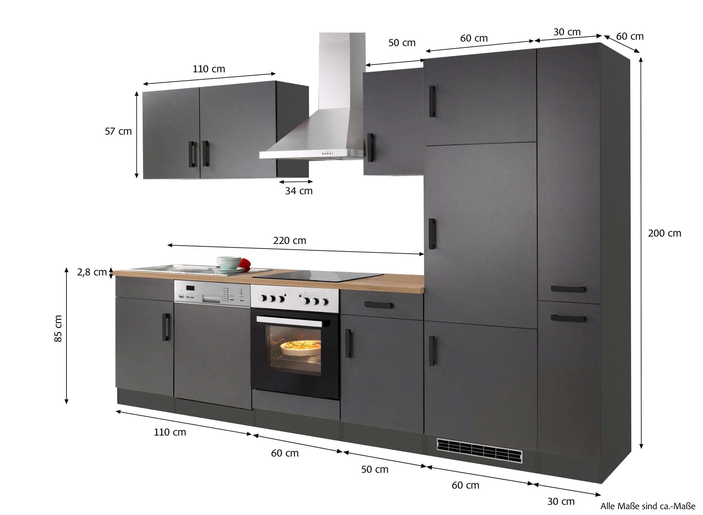 KOCHSTATION Küchenzeile »KS-Toronto«, Breite 310 cm, mit E-Geräten