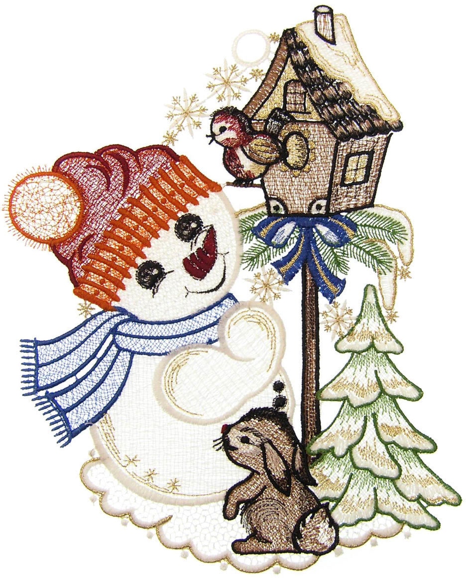 W. Reuter & Sohn - Plauener Spitze Fensterbild "Süßer Schneemann", Made in günstig online kaufen
