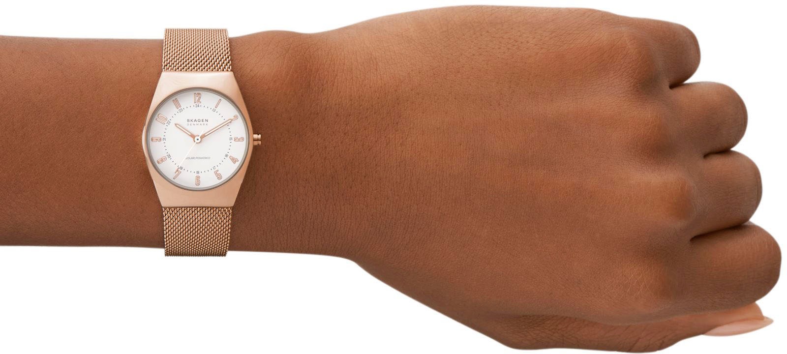 Skagen Solaruhr »GRENEN LILLE SOLAR POWERED«, Armbanduhr, Damenuhr, analog, Edelstahlarmband