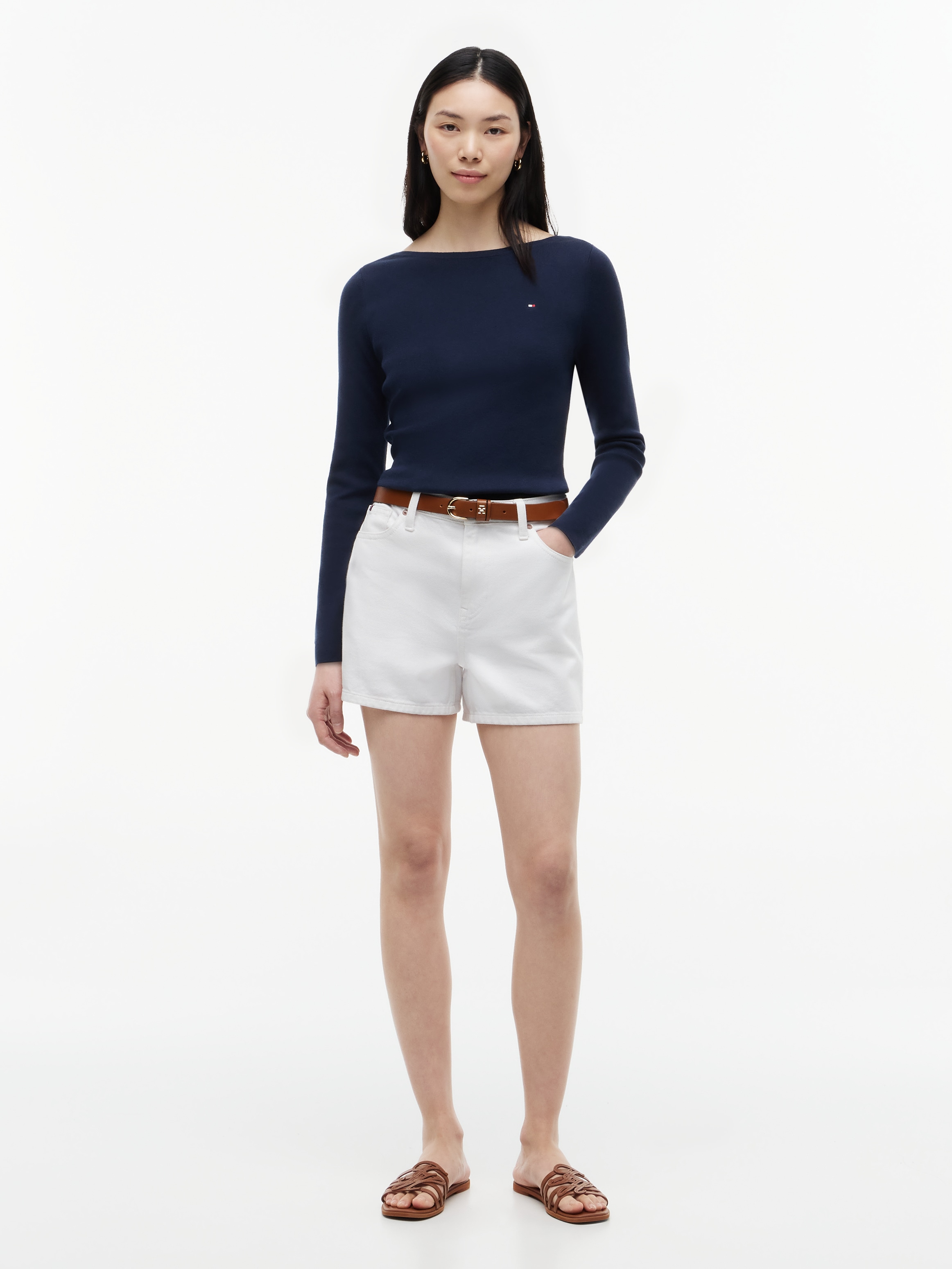Tommy Hilfiger Strickpullover »FULL NEEDLE BOAT-NK LS SWT« Baumwollmischung
