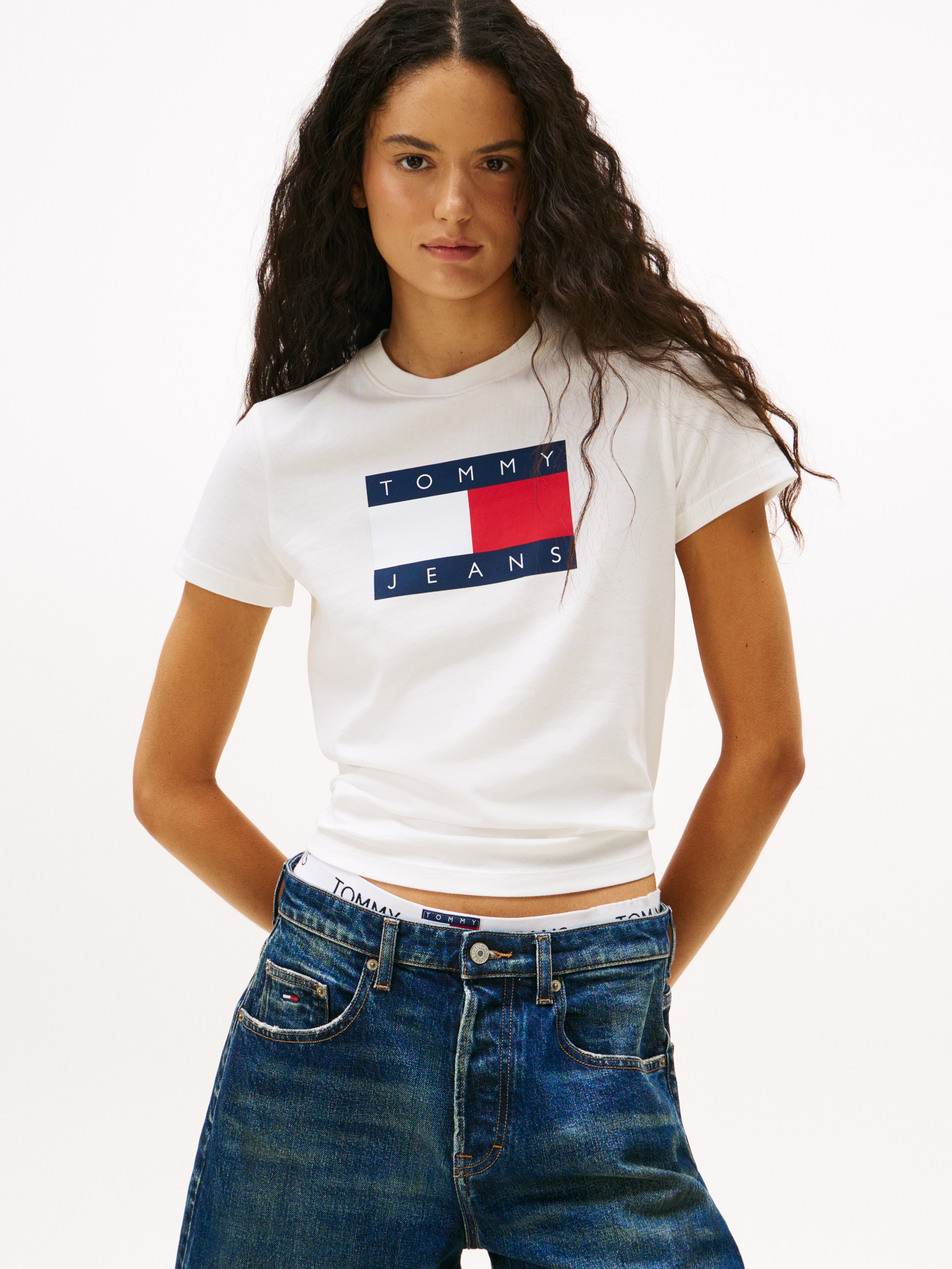 Tommy Jeans Kurzarmshirt "TJW REG TJ FLAG SS TEE" Baumwolle, Logodruck, regular fit