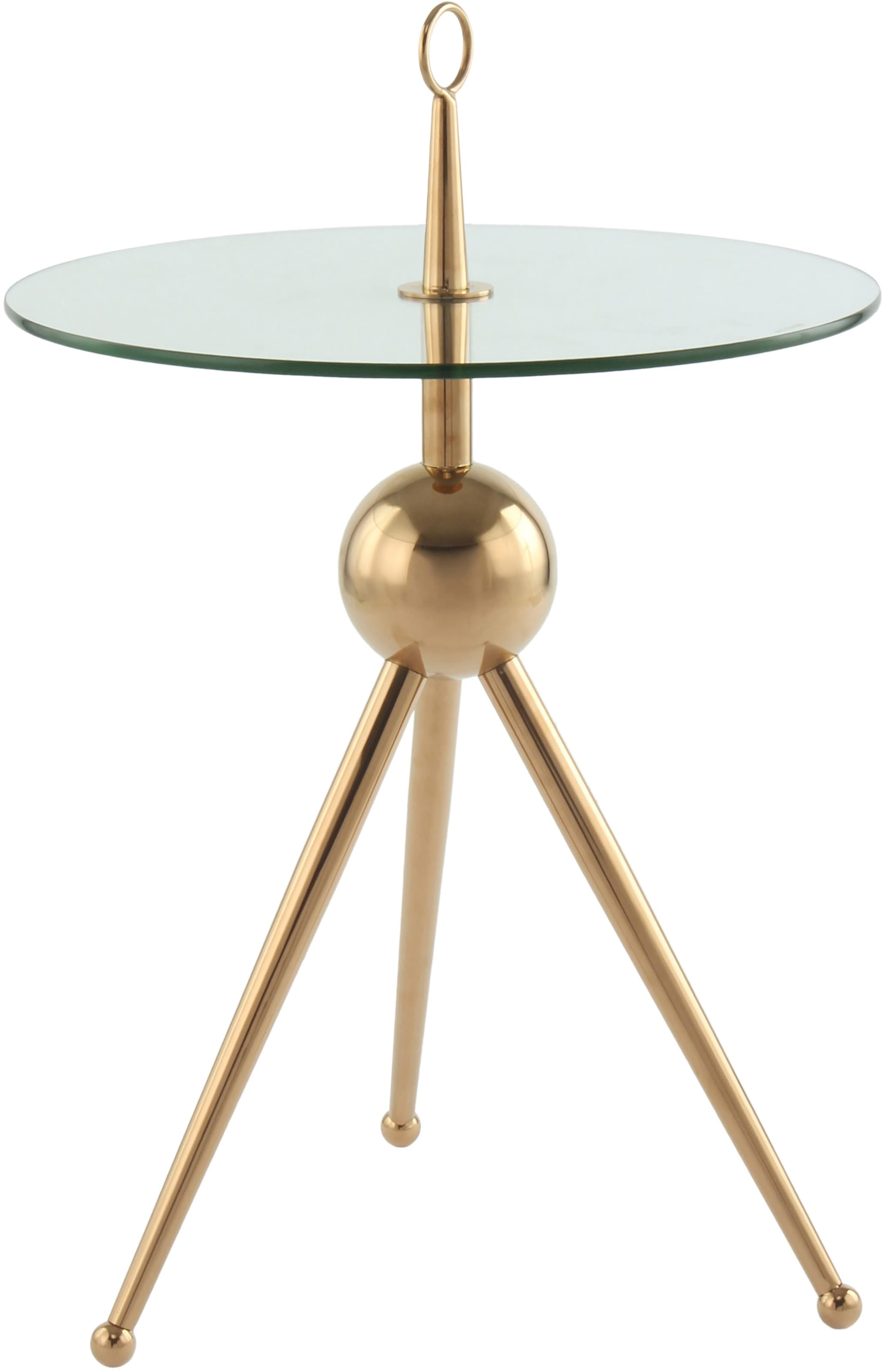 Kayoom Beistelltisch »Ontario 325, Runde Glasplatte aus Sicherheitsglas, 100% Edelstahl«, (1 St.), Minimalistisch, Gestell in Tripod-Design, mit Tragering