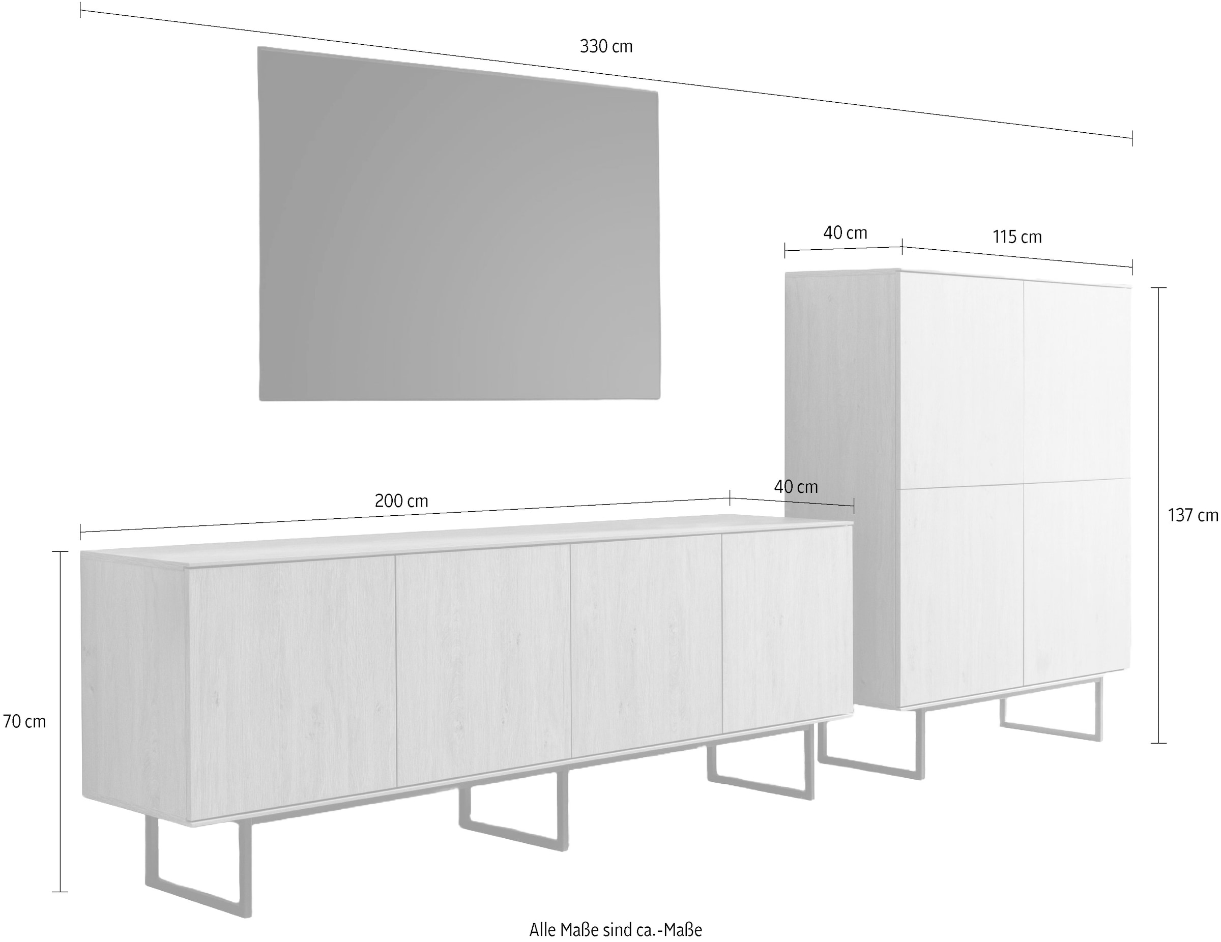 Home affaire Wohnwand »Lund, moderne Anbauwand, Wohnzimmer-Set in Stone Oak«, (2 St.), enthält Lowboard und Highboard
