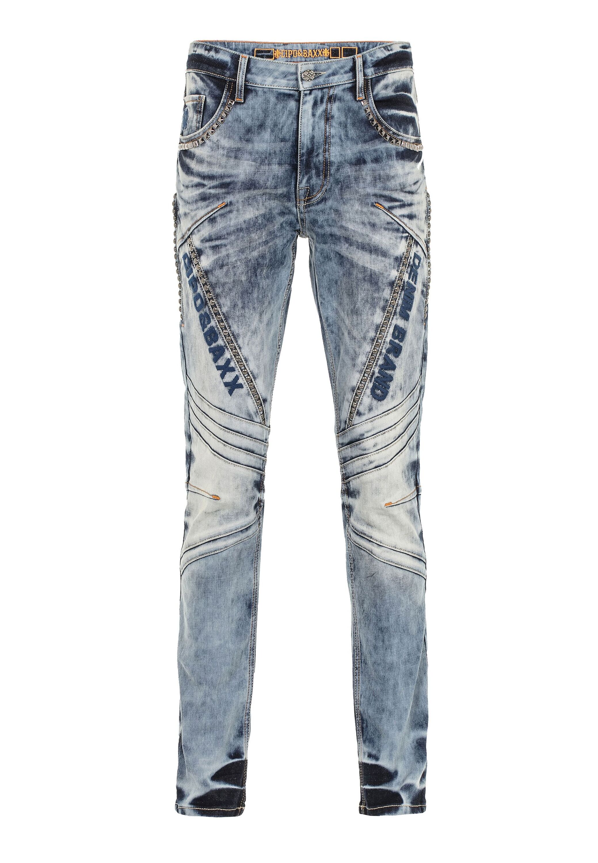 Cipo & Baxx Straight-Jeans "Cipo & Baxx Jeans DENIM" Straight Fit-Jeans im lässigen Biker-Look, CD590