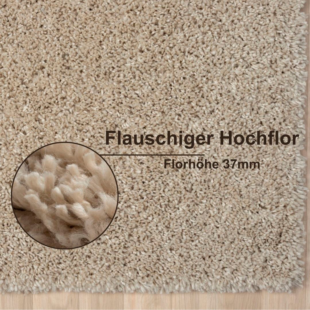 Myflair Möbel & Accessoires Hochflor-Bettumrandung »My Shaggy«, (3 tlg.), Shaggy, Uni-Farben, leicht glänzend, extra flauschig, Läufer-Set