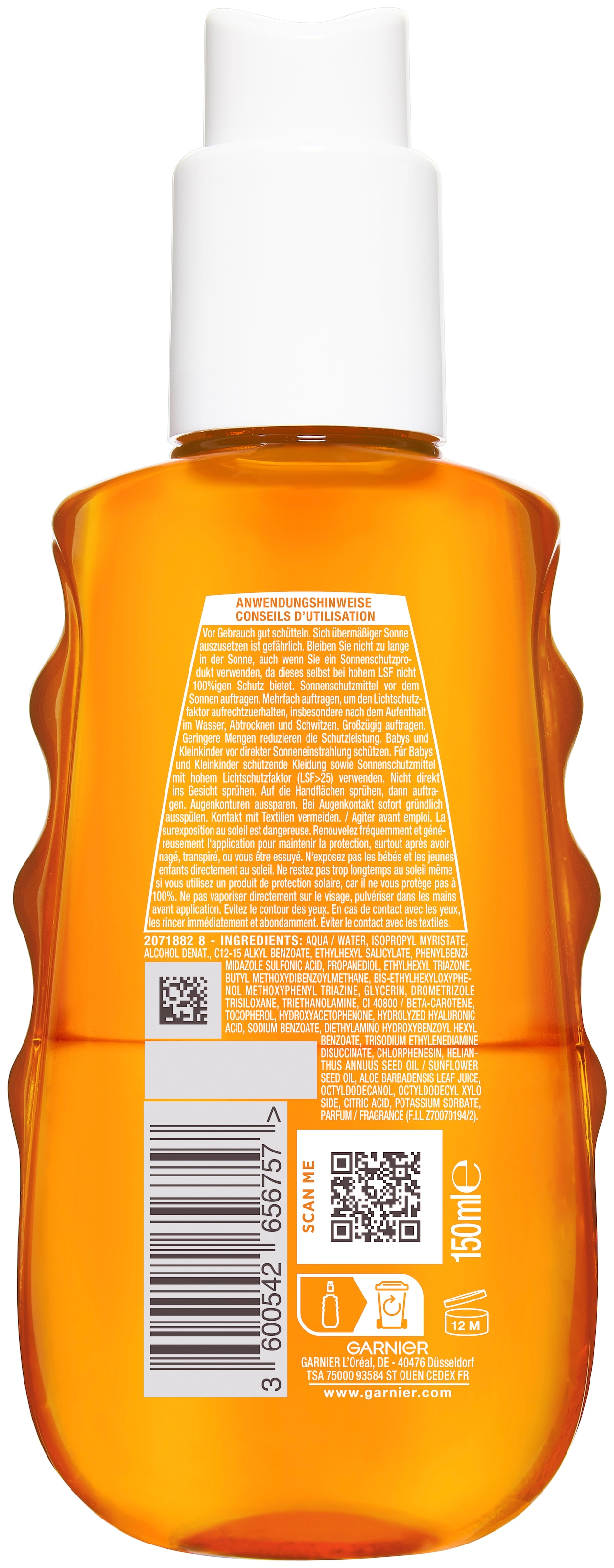 GARNIER Sonnenschutzspray »Garnier Ambre Solaire Sensitive Expert + Hydrating UV Water LSF 50«