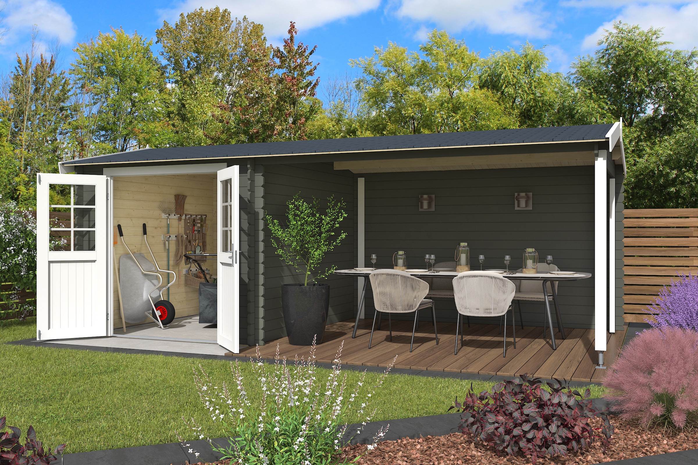 Nordic Holz Gartenhaus "Ivana", (Anbau inkl. Rückwand) günstig online kaufen